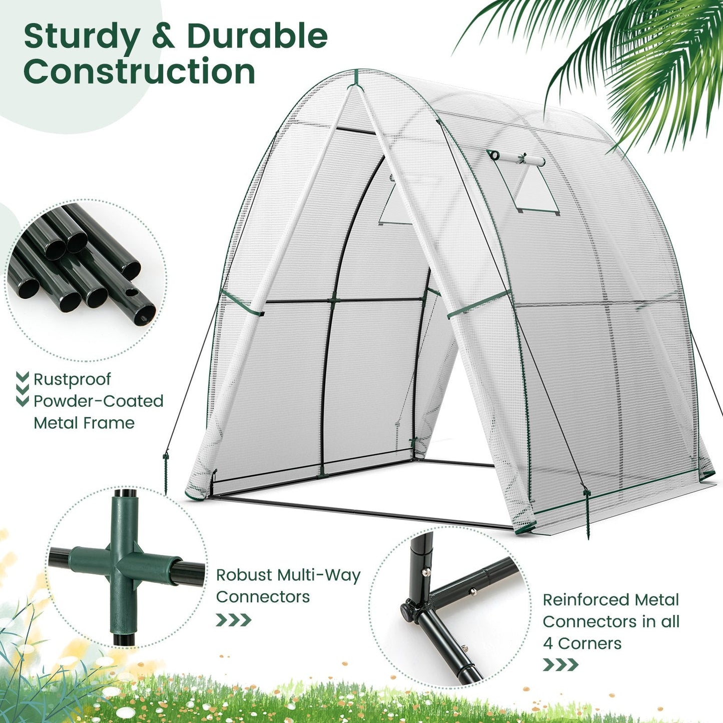 Portable Wall-in Tunnel Greenhouse with 2 Zippered Doors-White