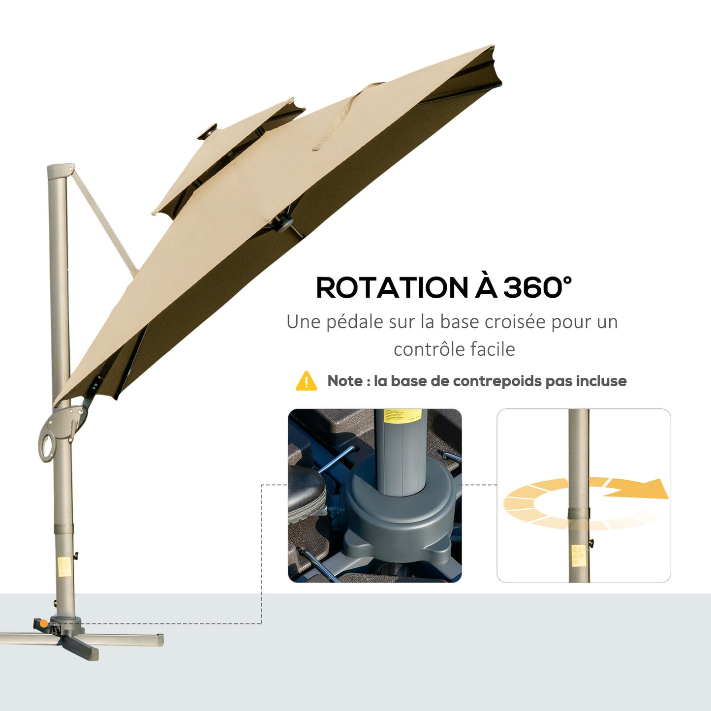Outsunny 3 x 3(m) Aluminium Sun Square Canopy Top w/ Adjustable Pole Angle Khaki