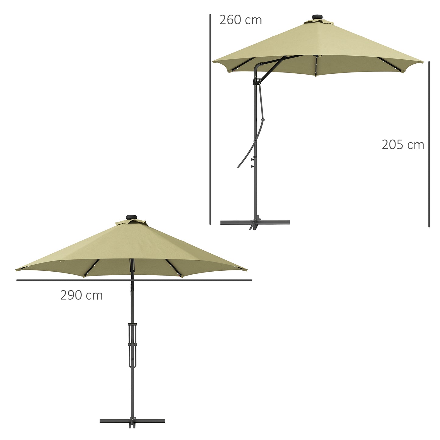 Outsunny 3(m) Solar LED Cantilever Parasol, Beige