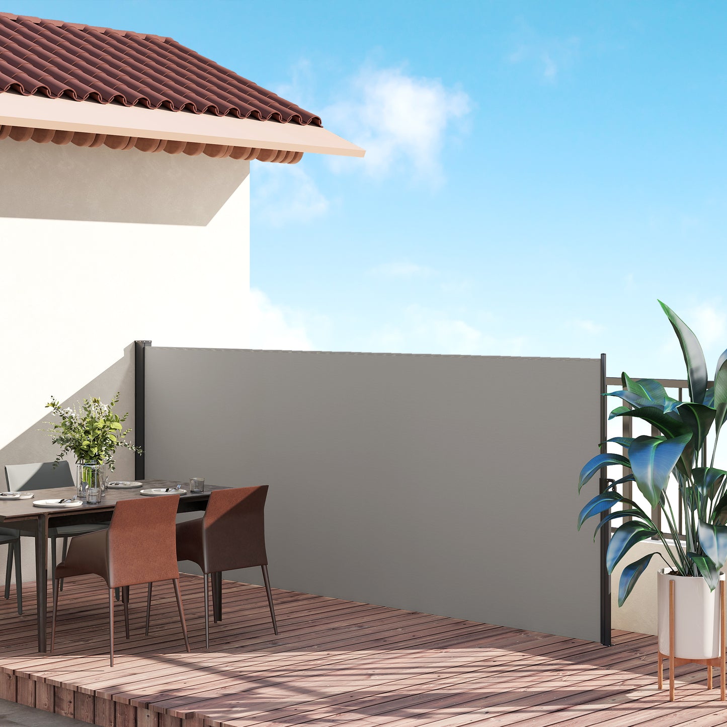 Outsunny 400 x x 160cm Retractable Side Awning - Light Grey