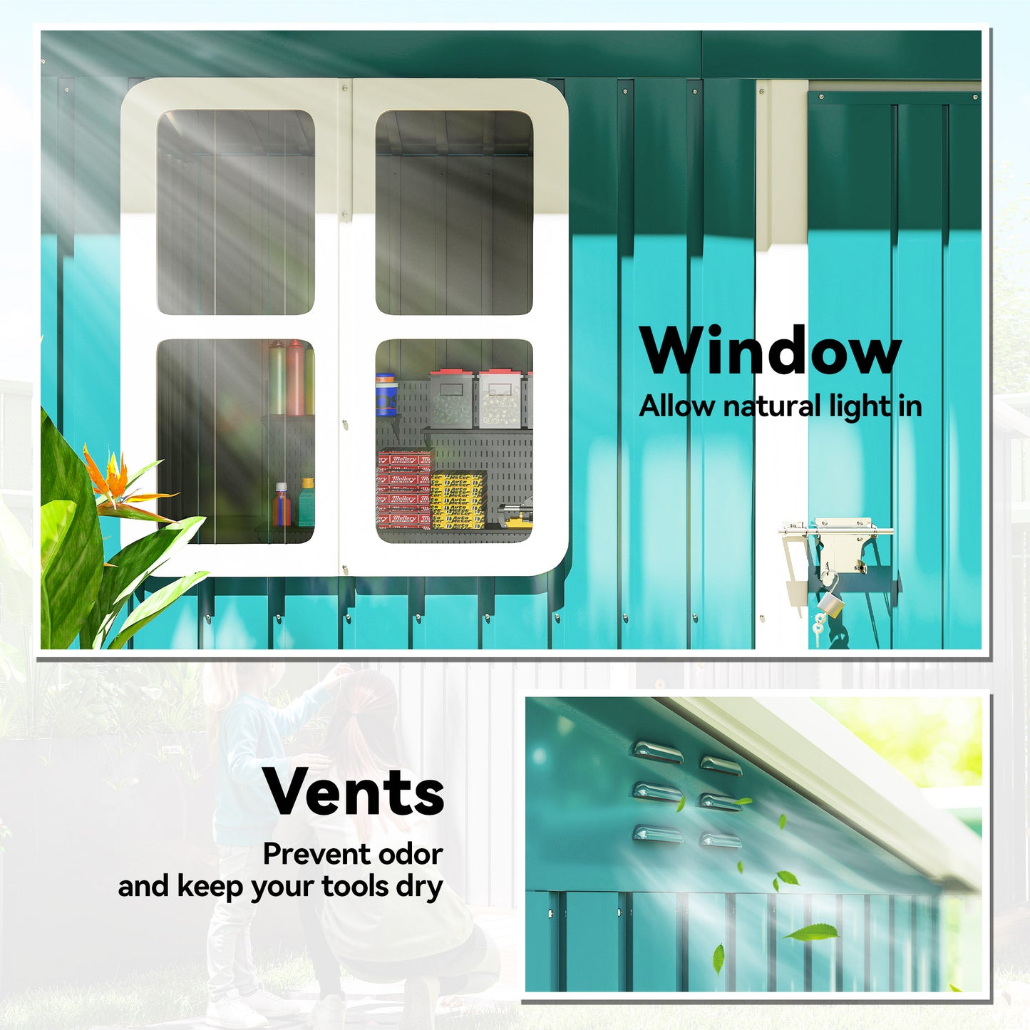 حظيرة حديقة من الفولاذ المجلفن من Outsunny مقاس 7 × 4 أقدام، مع قفل وقفازات - باللون الأخضر