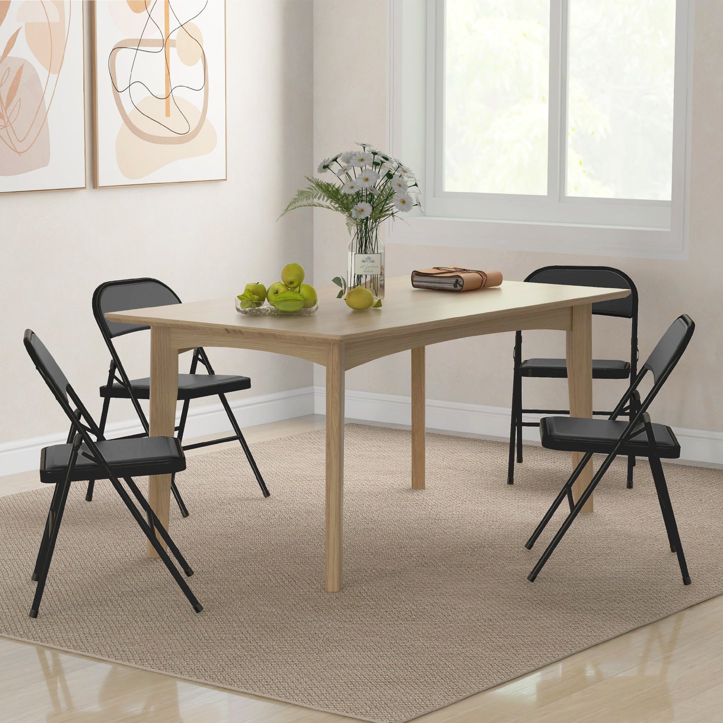 HOMCOM Set of Four Cushioned Folding Chairs - Black
