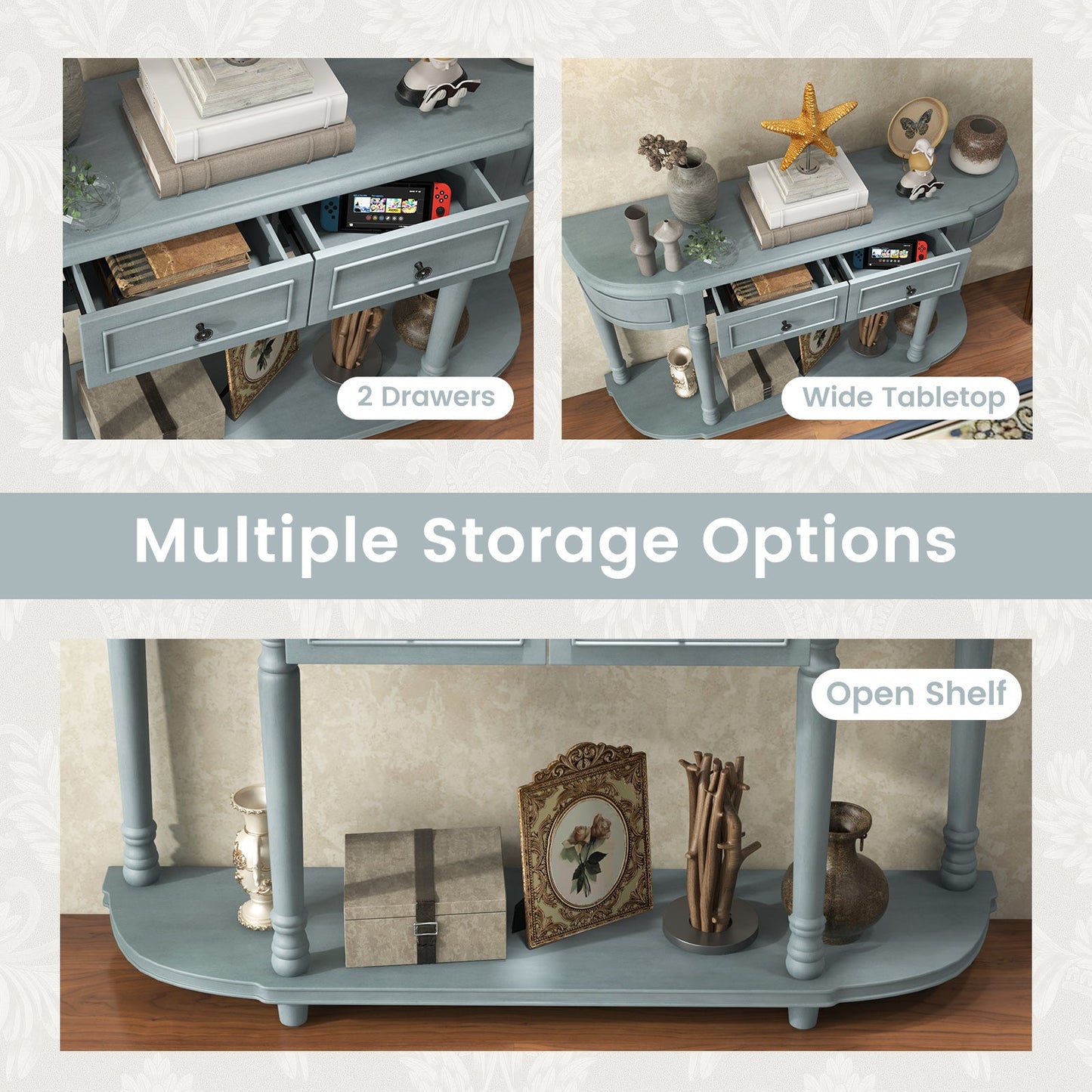 Retro Console Table with Storage for Living Room Hallway-Blue