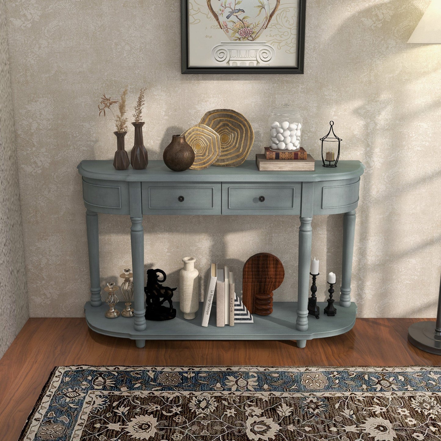 Retro Console Table with Storage for Living Room Hallway-Blue