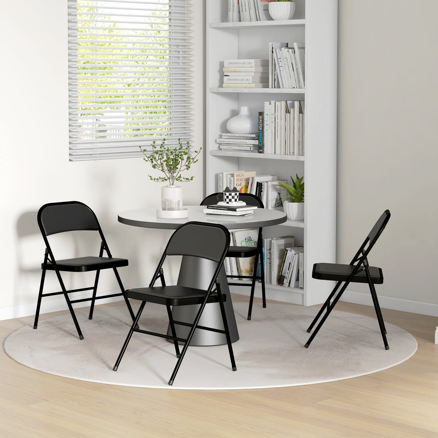 HOMCOM Set of Four Cushioned Folding Chairs - Black