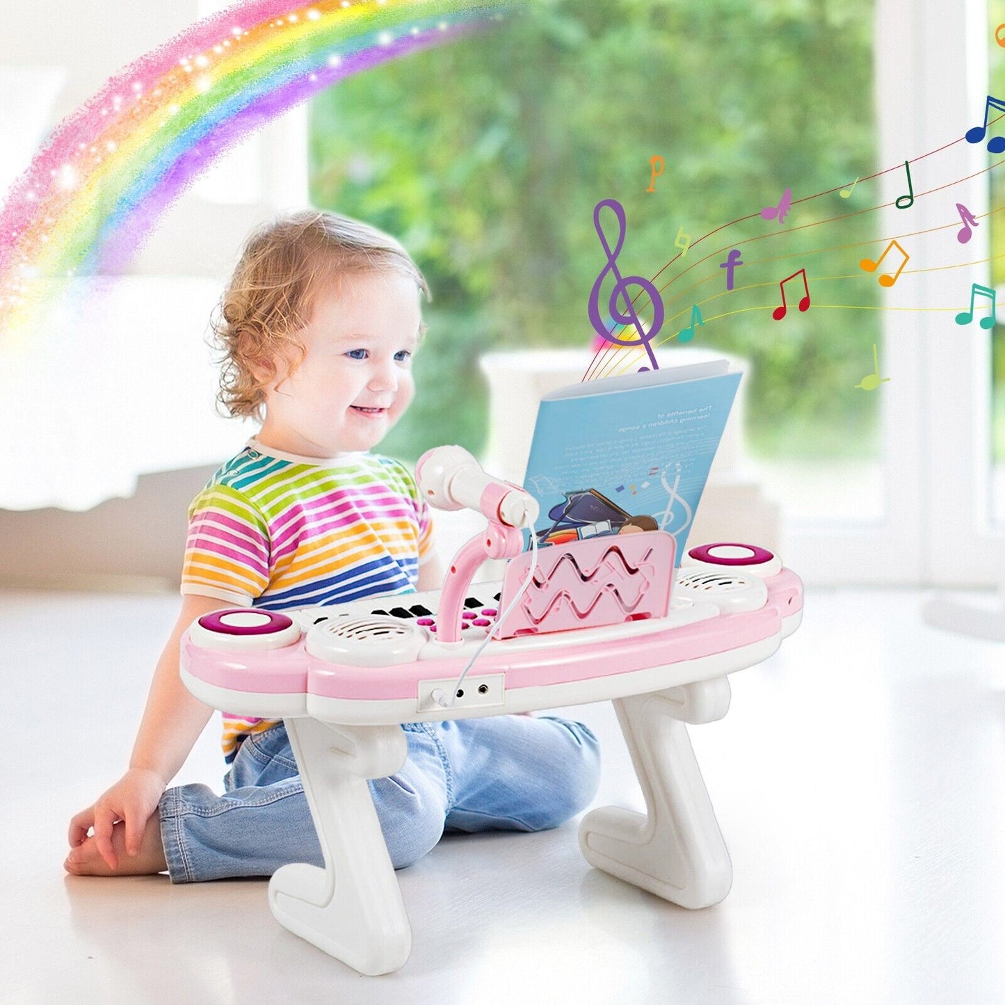 37-Key Kids Electronic Keyboard with Microphone and Rhythm Light-Pink