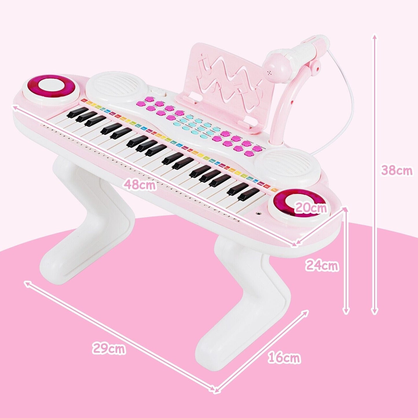 37-Key Kids Electronic Keyboard with Microphone and Rhythm Light-Pink