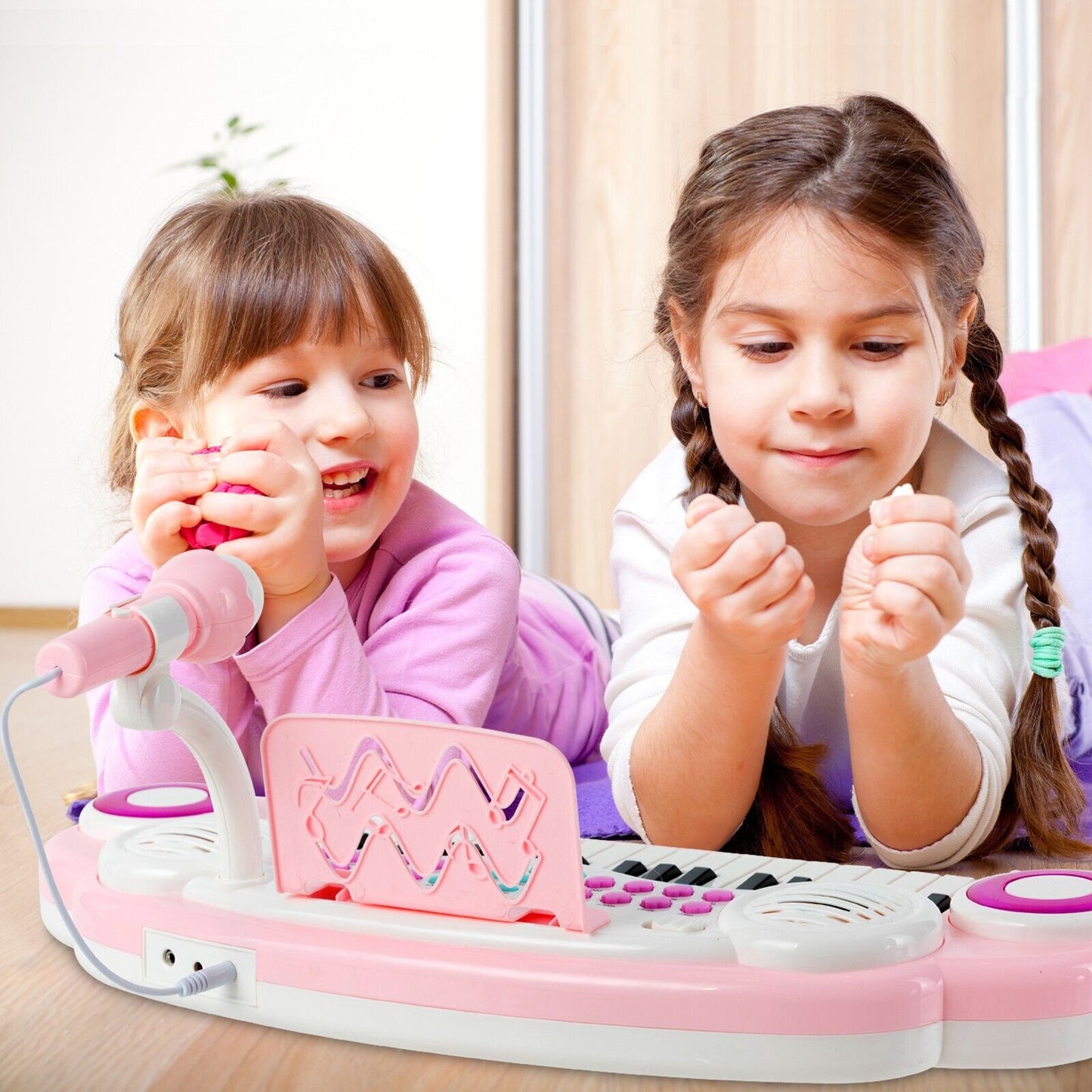 37-Key Kids Electronic Keyboard with Microphone and Rhythm Light-Pink