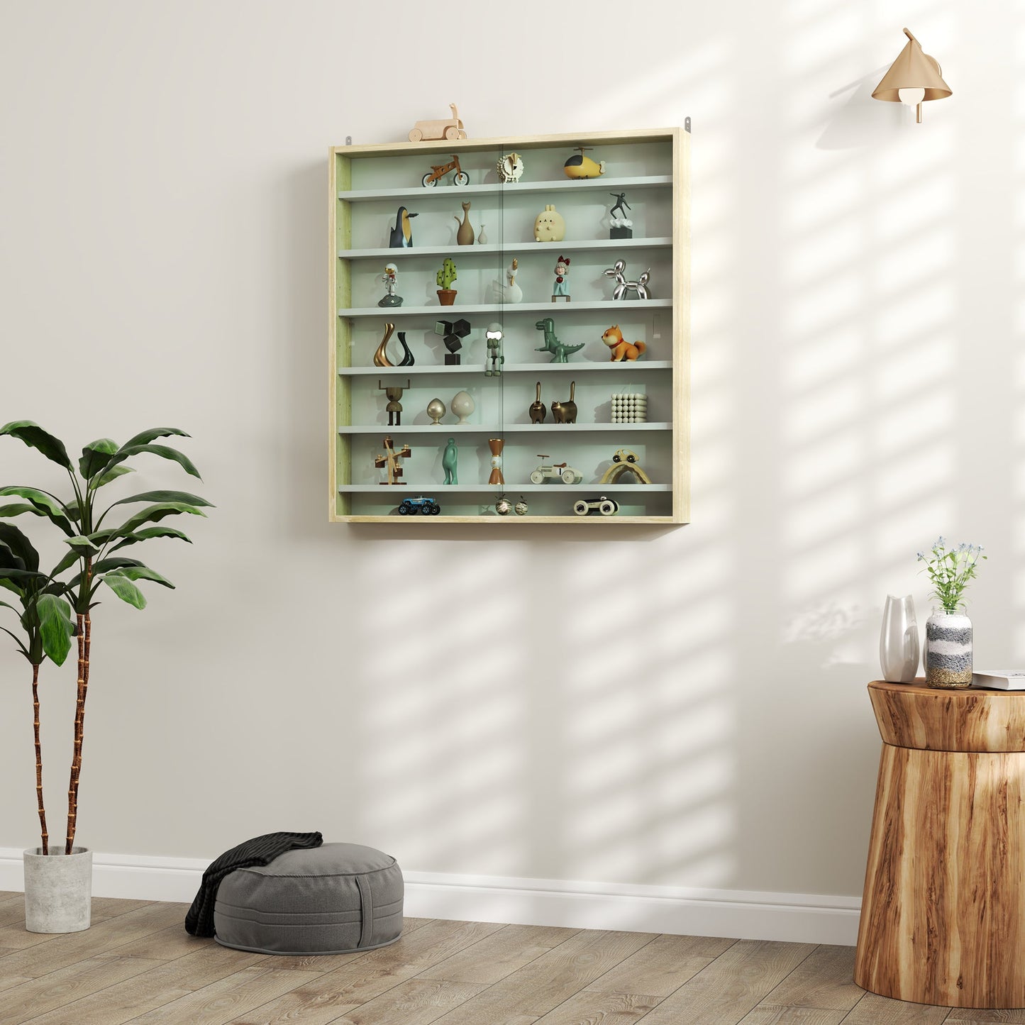 HOMCOM Six Shelf Display Cabinet, with Glass Doors - Brown