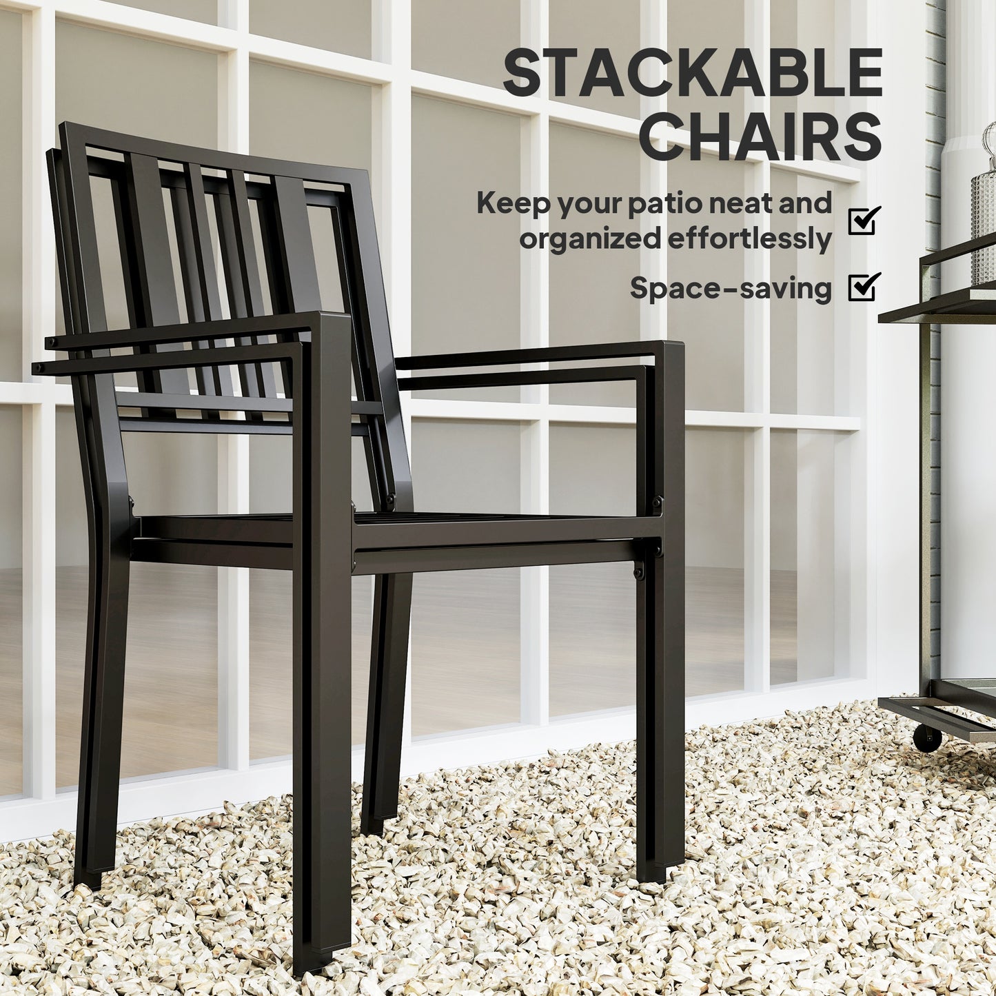 Outsunny Set of Two Minimal Metal Garden Chairs - Black