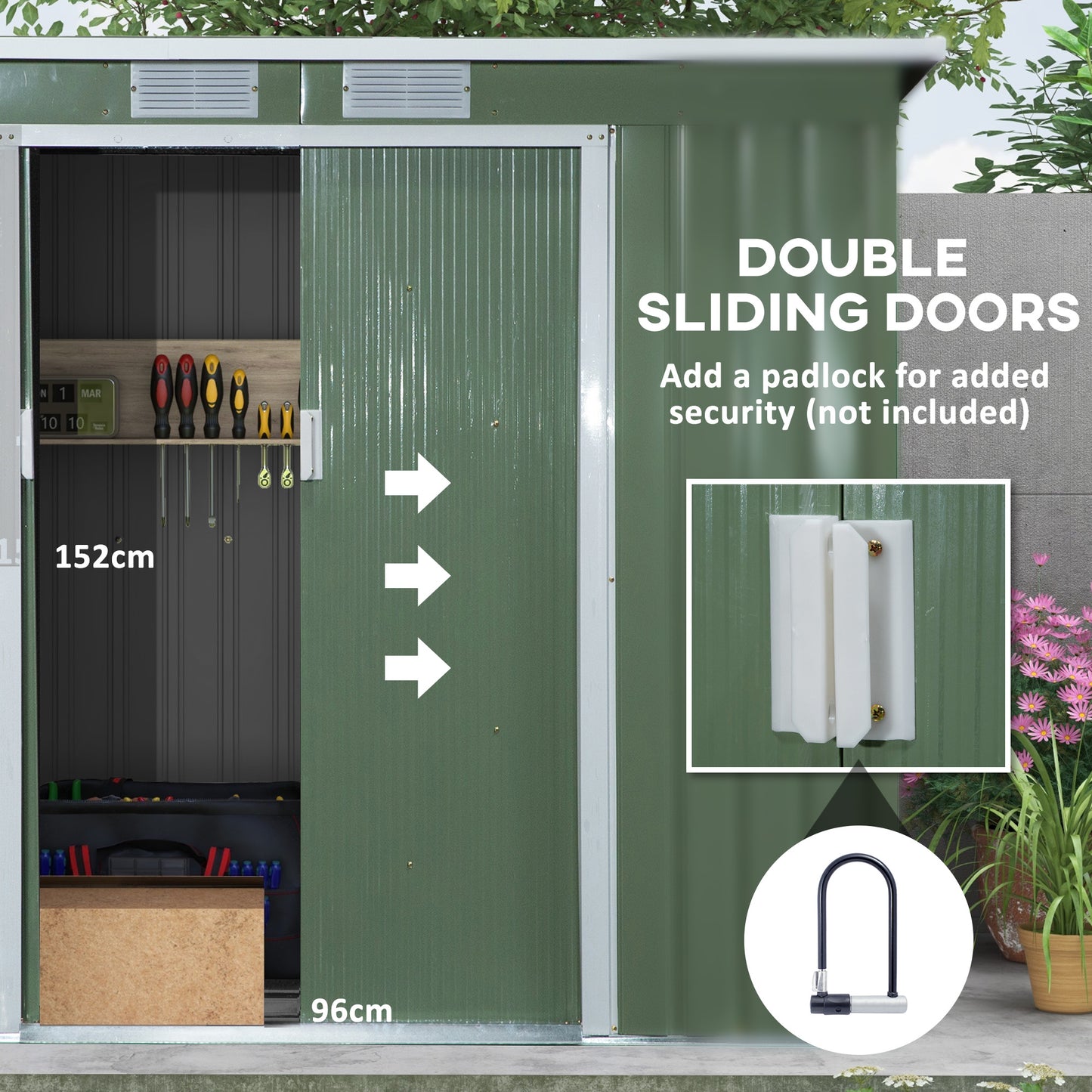 Outsunny 7 x 4ft Galvanised Steel Garden Shed, with Foundation Kit - Green