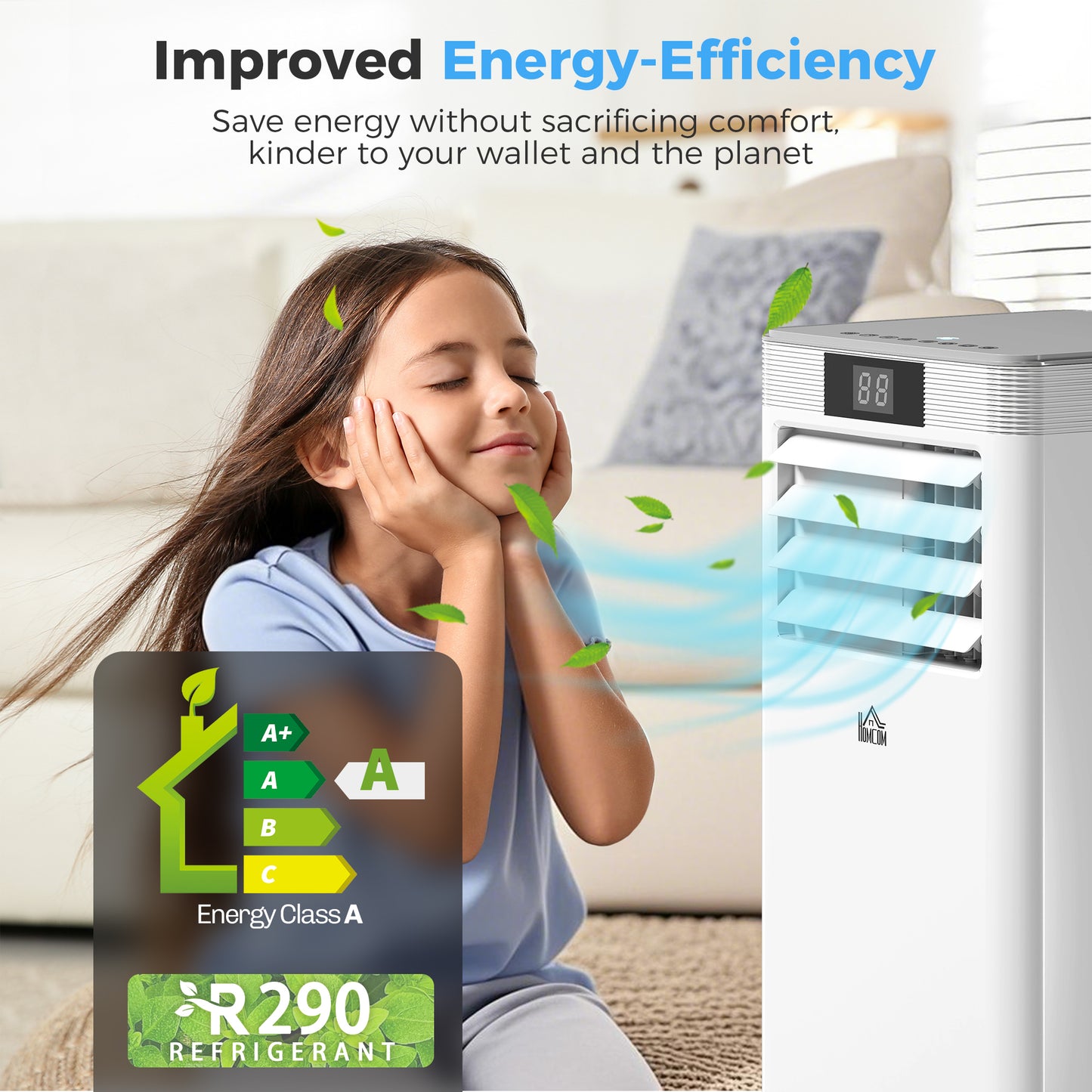 HOMCOM 10000 BTU Air Conditioning Unit, 4-in-1 Portable Air Conditioner, Dehumidifier, Cooling, Fan, Sleep Mode, with Remote Control, LED Display, 2 Speeds, 24H Timer, Window Venting Kit, 22m²