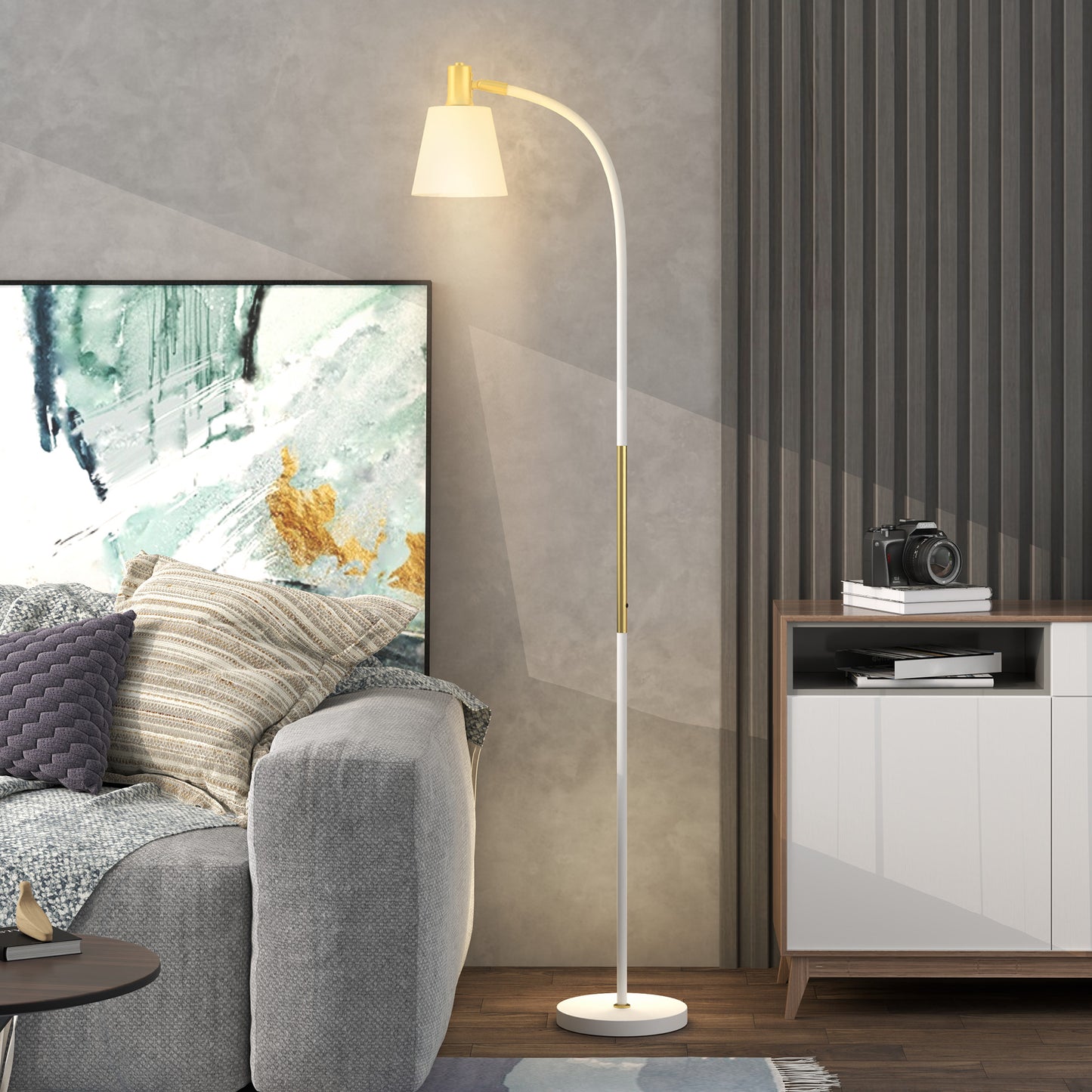 HOMCOM Floor Lamp for Living Room, Spotlight Reading Standing Lamp with Adjustable Height, Rocker on/off Switch, Indoor Task Lighting for Bedroom, Office, White (Bulb not Included)
