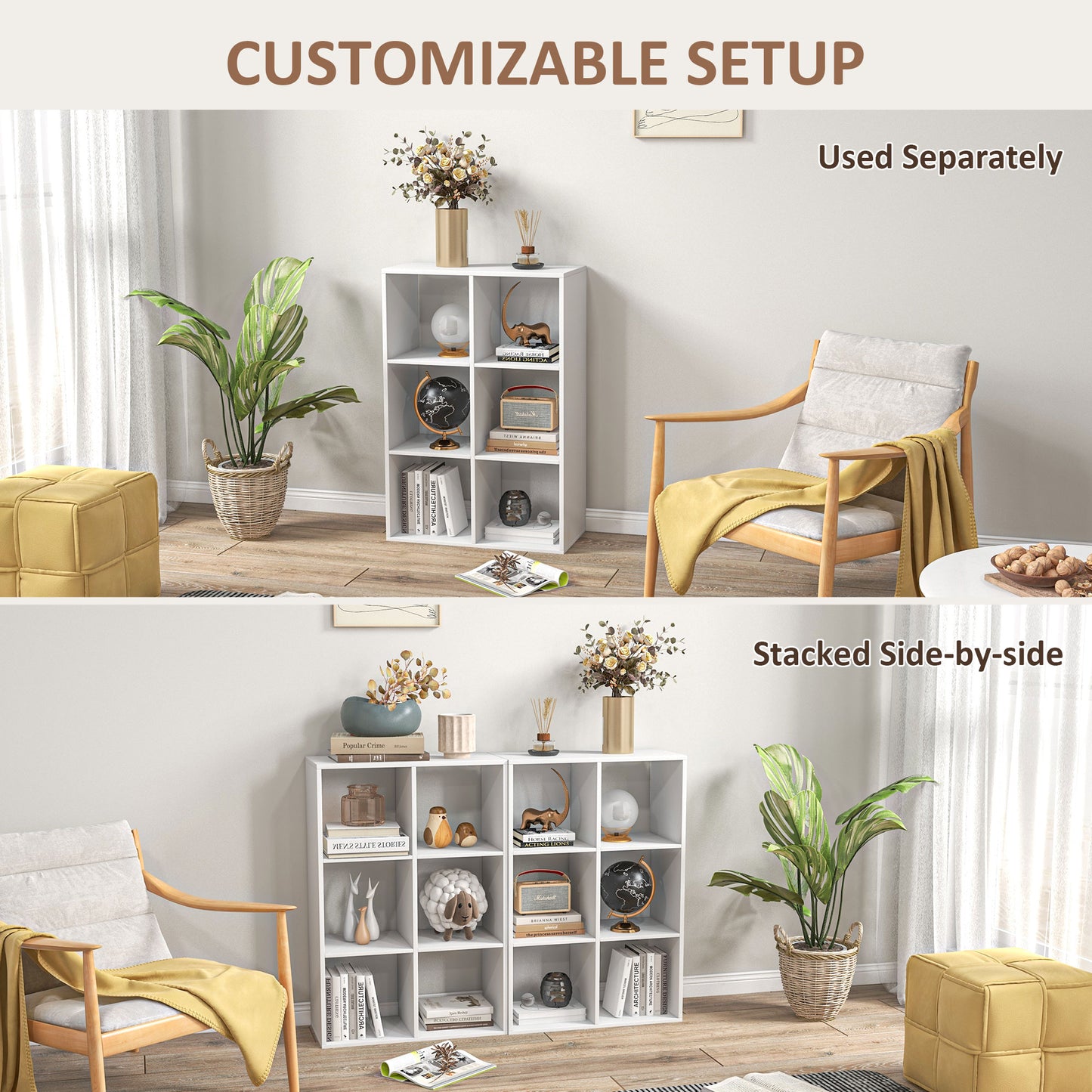 HOMCOM 6-Cube Bookshelf - White