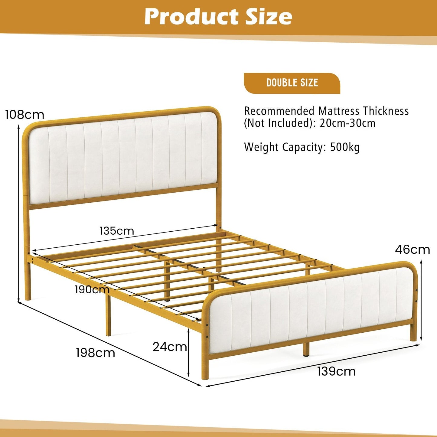 Upholstered Full Size Metal Bed Frame with Headboard-Full Size