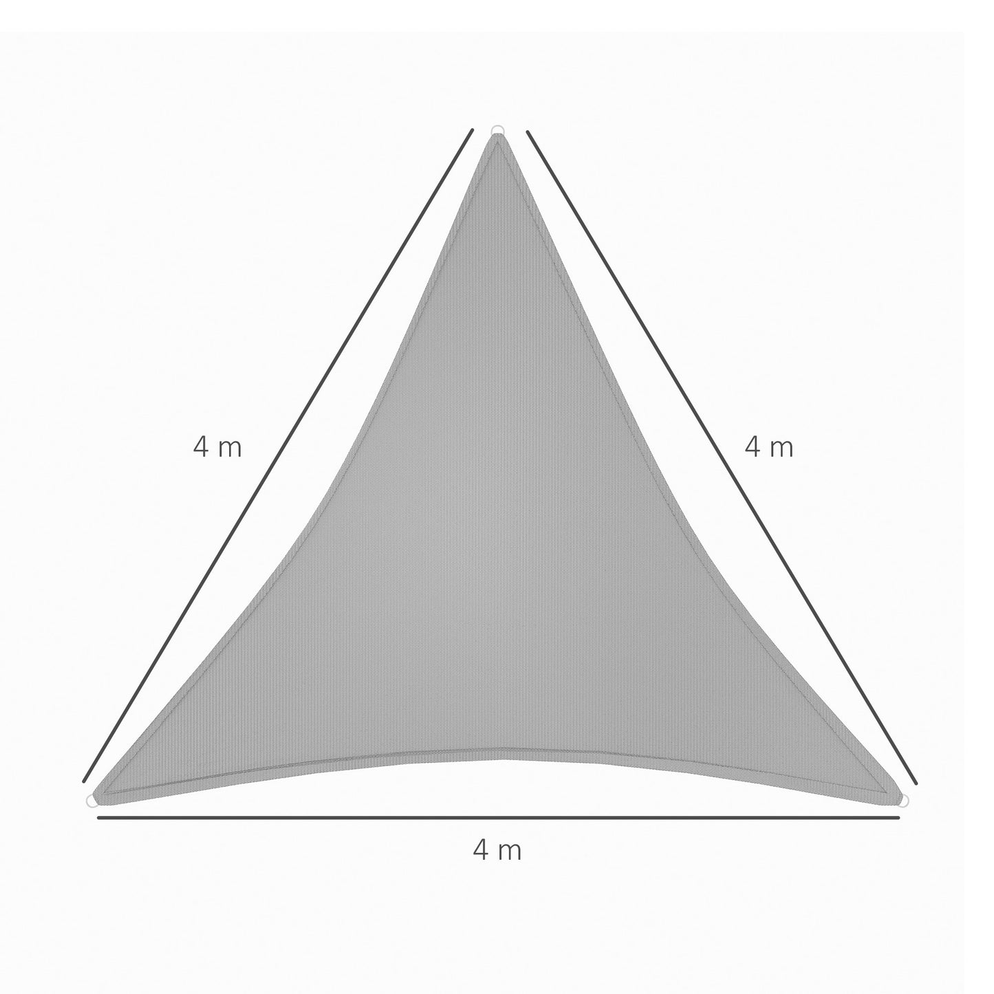 Outsunny 4x4x4m Triangle Sun Shade Sail, Outdoor UV Protection HDPE Canopy, Patio Deck Shelter with Steel Rings and Ropes, Grey