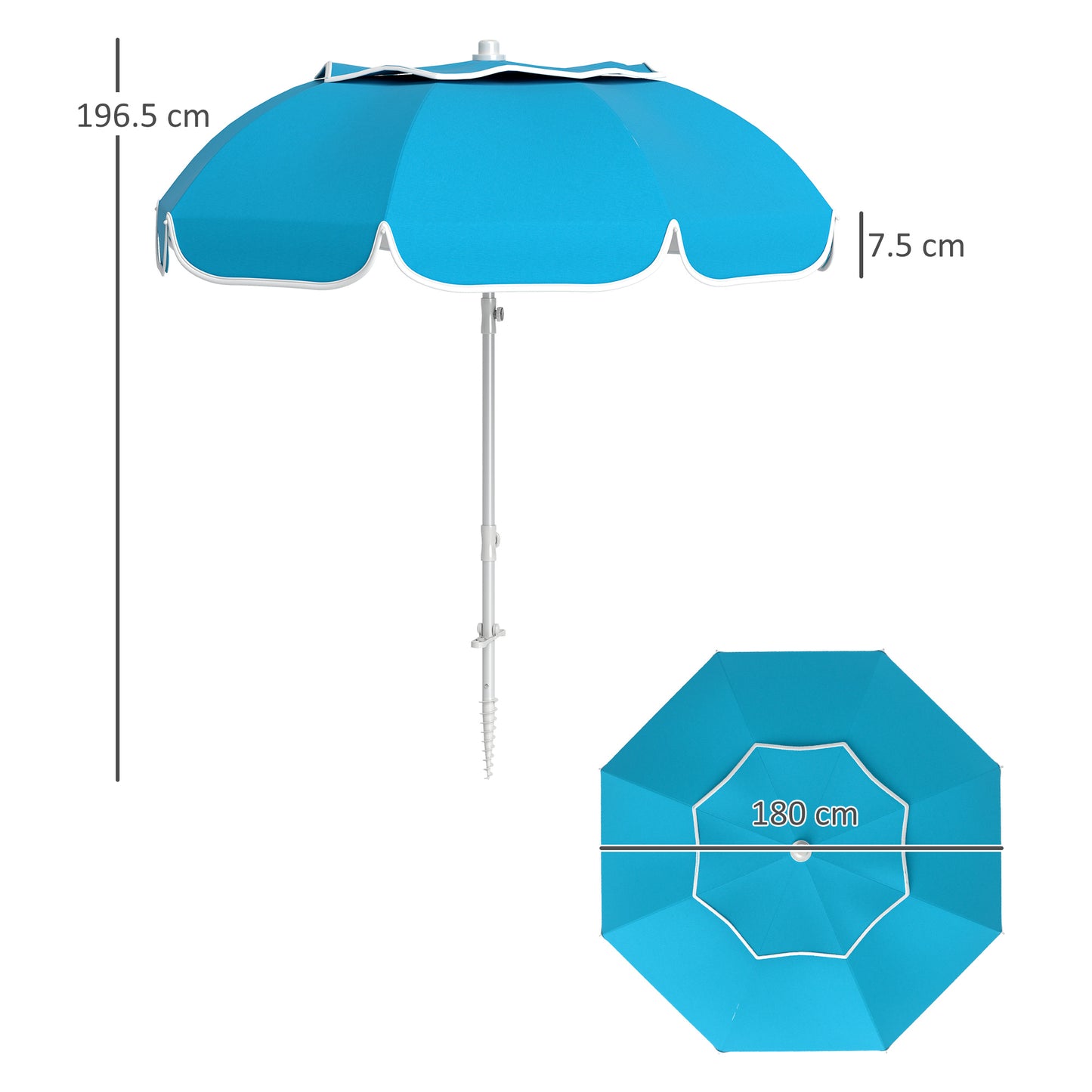 Outsunny Beach Umbrella Portable with Sand Anchor, Carry Bag, Adjustable Height & Tilt, UPF50+ UV Protection, Blue