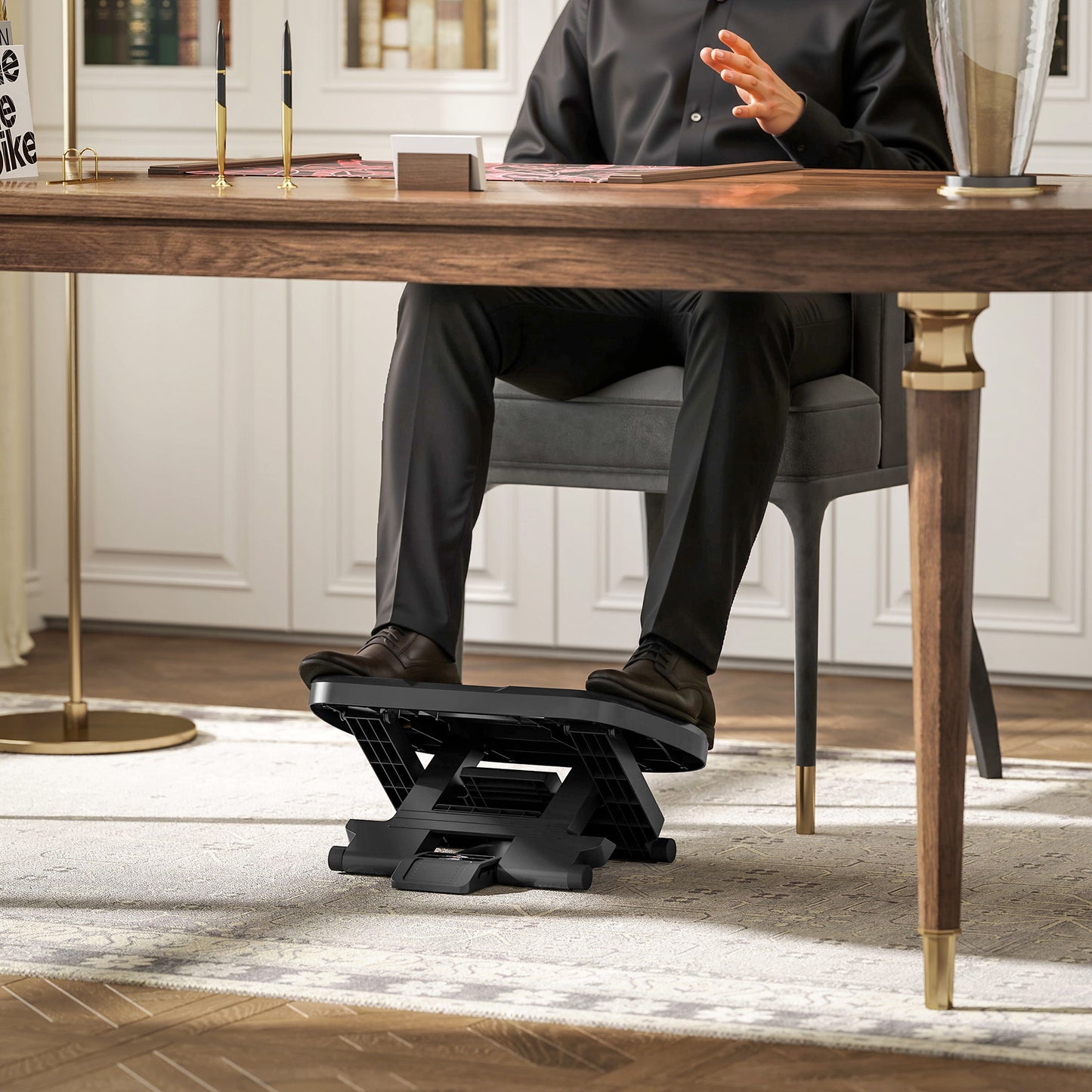 HOMCOM 0-30° Three-Height Under-Desk Support Footrest - Grey