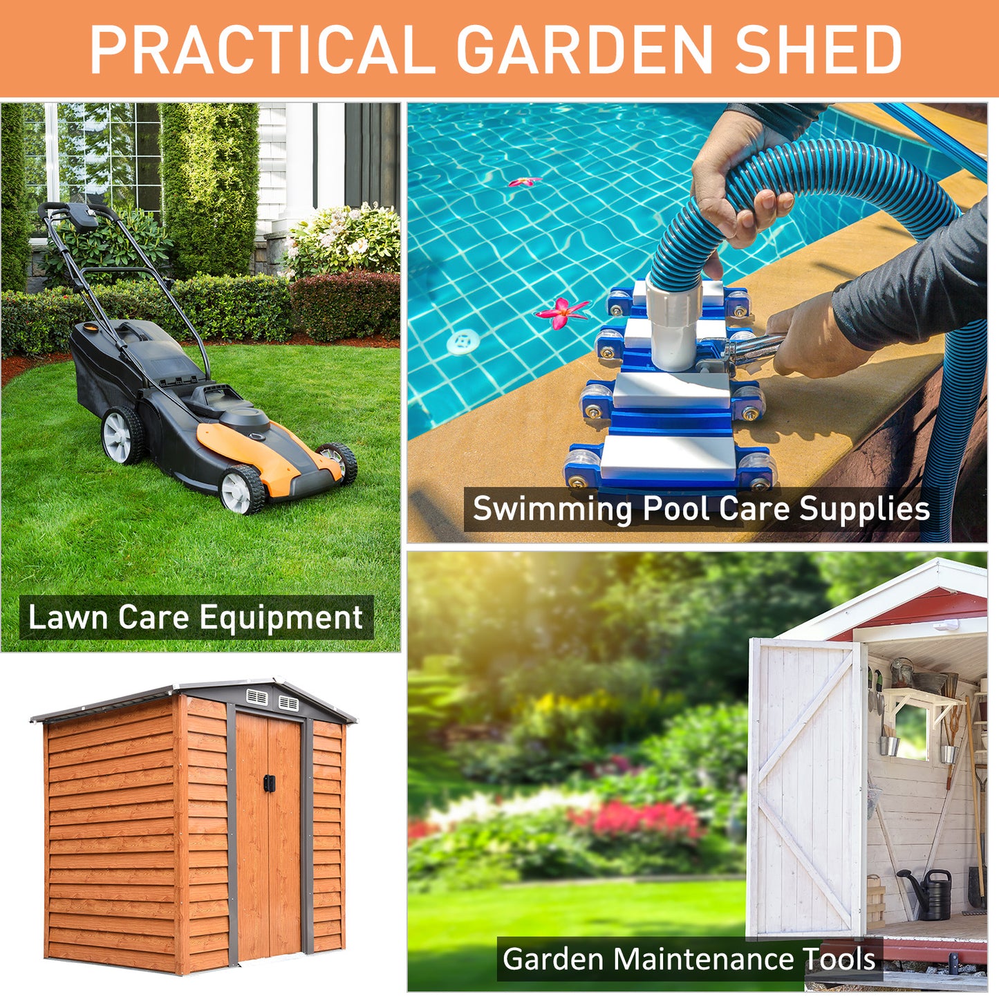 Outsunny 6.5 x 5ft Metal Garden Shed, House Hut Gardening Tool Storage with Ventilations, Sliding Door, Sloped Roof and Foundation Kit for Garden, Patio, Brown