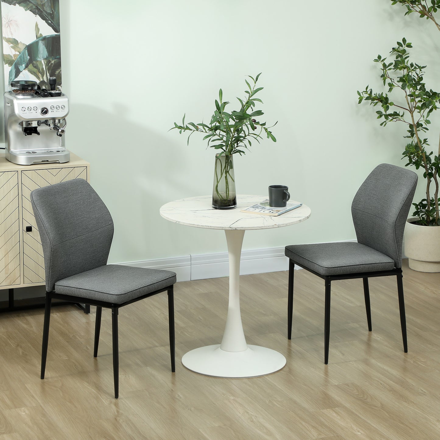 HOMCOM Velvet Dining Chairs Set of 2, Modern Upholstered Kitchen Chairs with Metal Legs, Curved Back and Padded Seat, Armless Side Chairs for Dining Room, Bedroom, Living Room, Grey