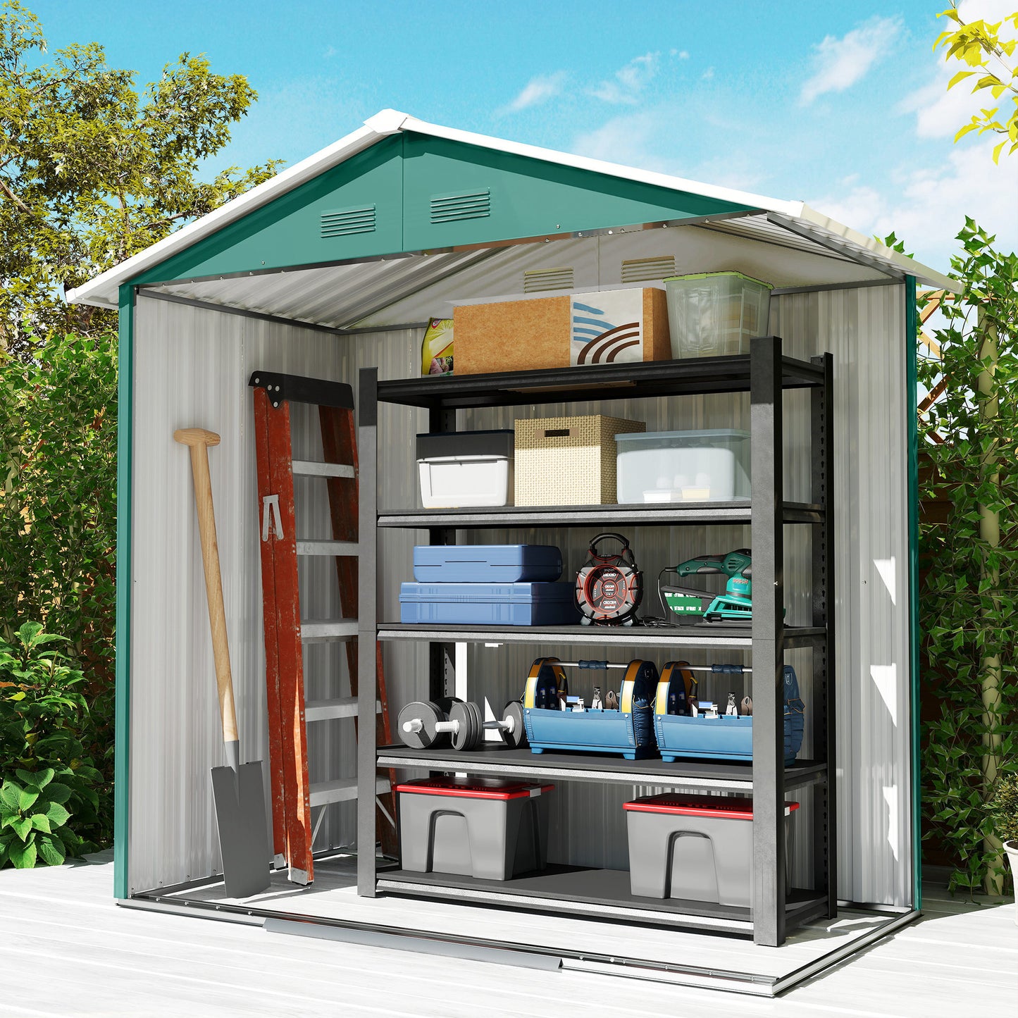 Outsunny 6.5ft x 3.5ft Metal Garden Storage Shed for Outdoor Tool Storage with Double Sliding Doors and 4 Vents, Green