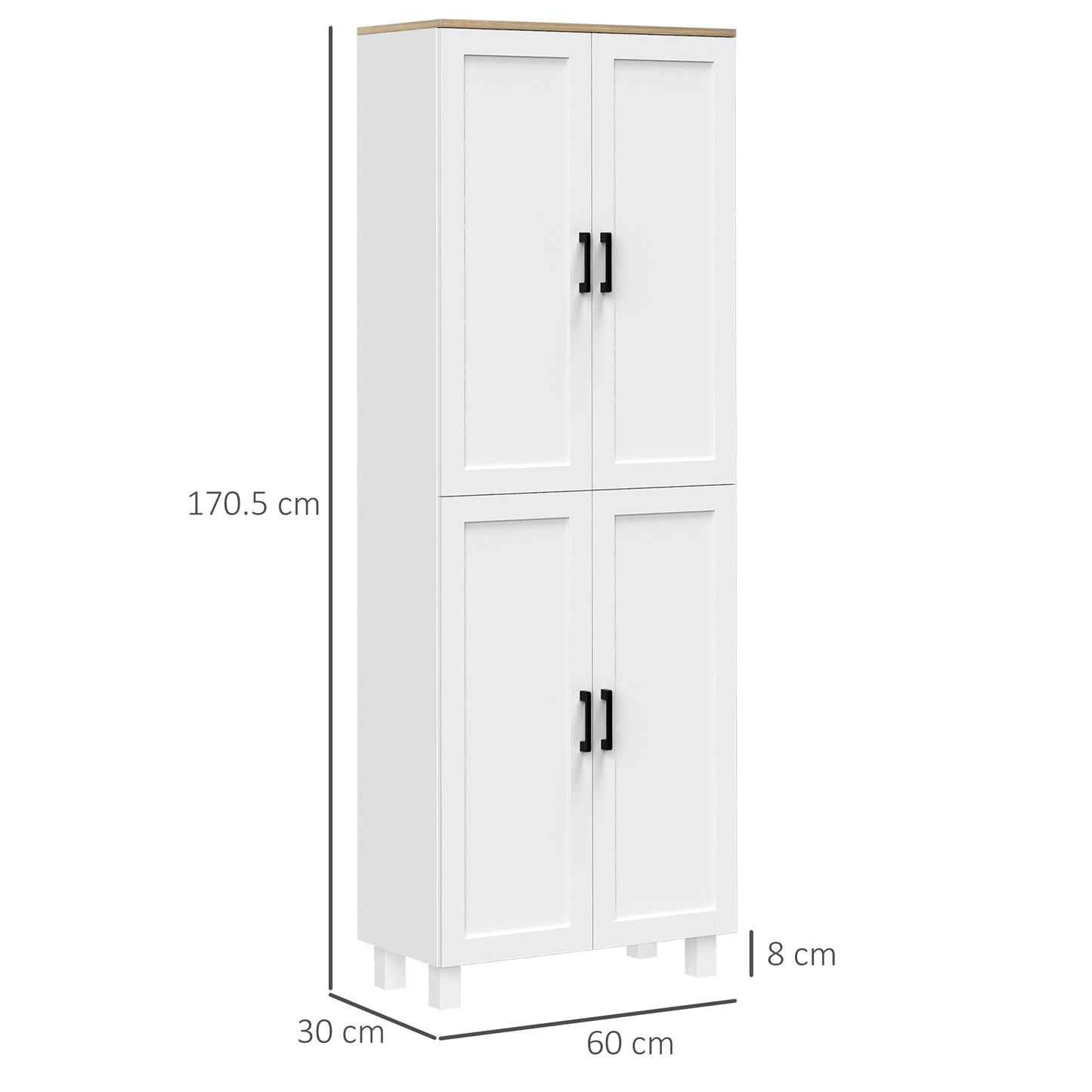 HOMCOM Freestanding Kitchen Cupboard, 4-Door Storage Cabinet Organizer with Adjustable Shelves White