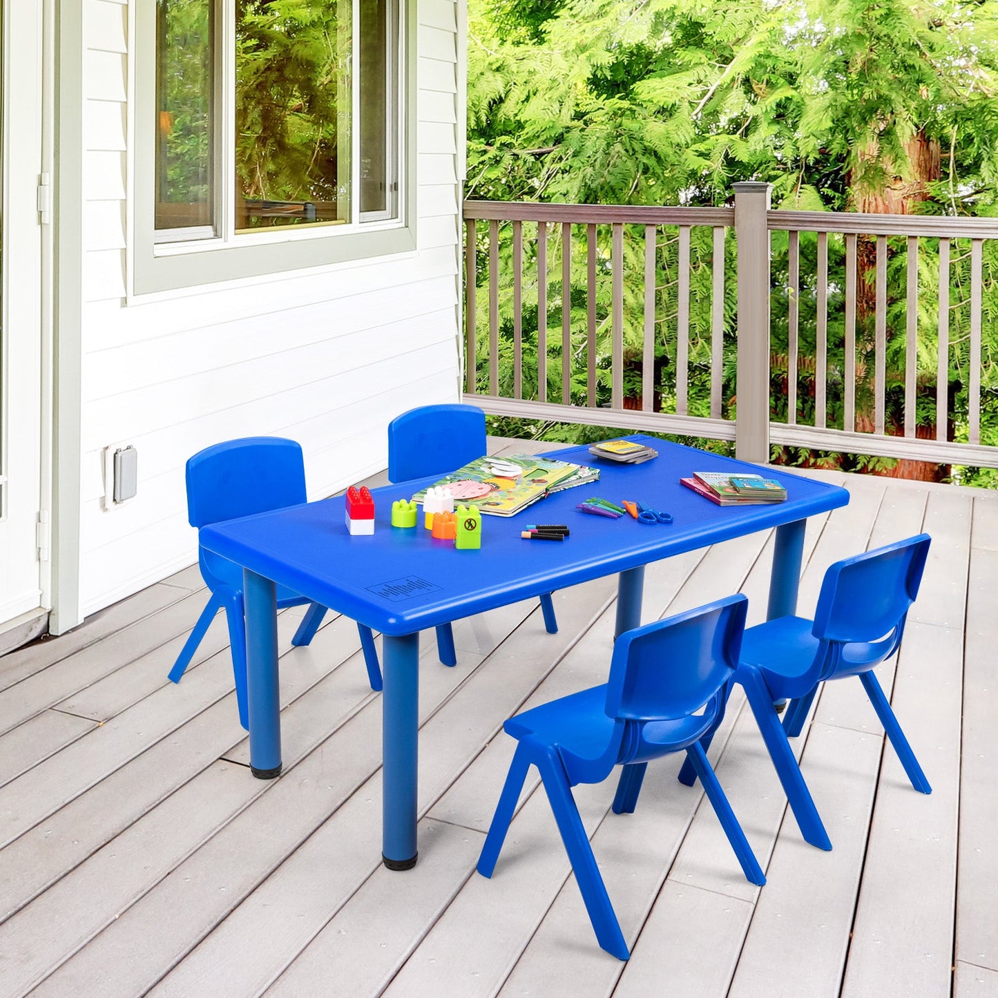 Waterproof Rectangular Kids Table with Anti-slip Foot Mats-Blue