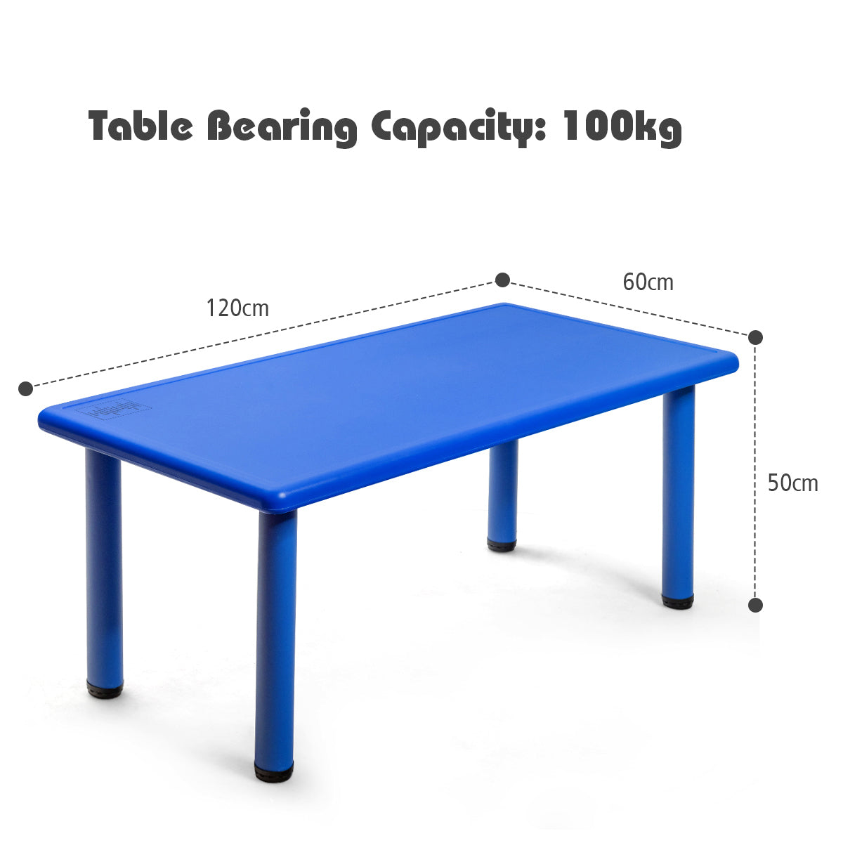 Waterproof Rectangular Kids Table with Anti-slip Foot Mats-Blue