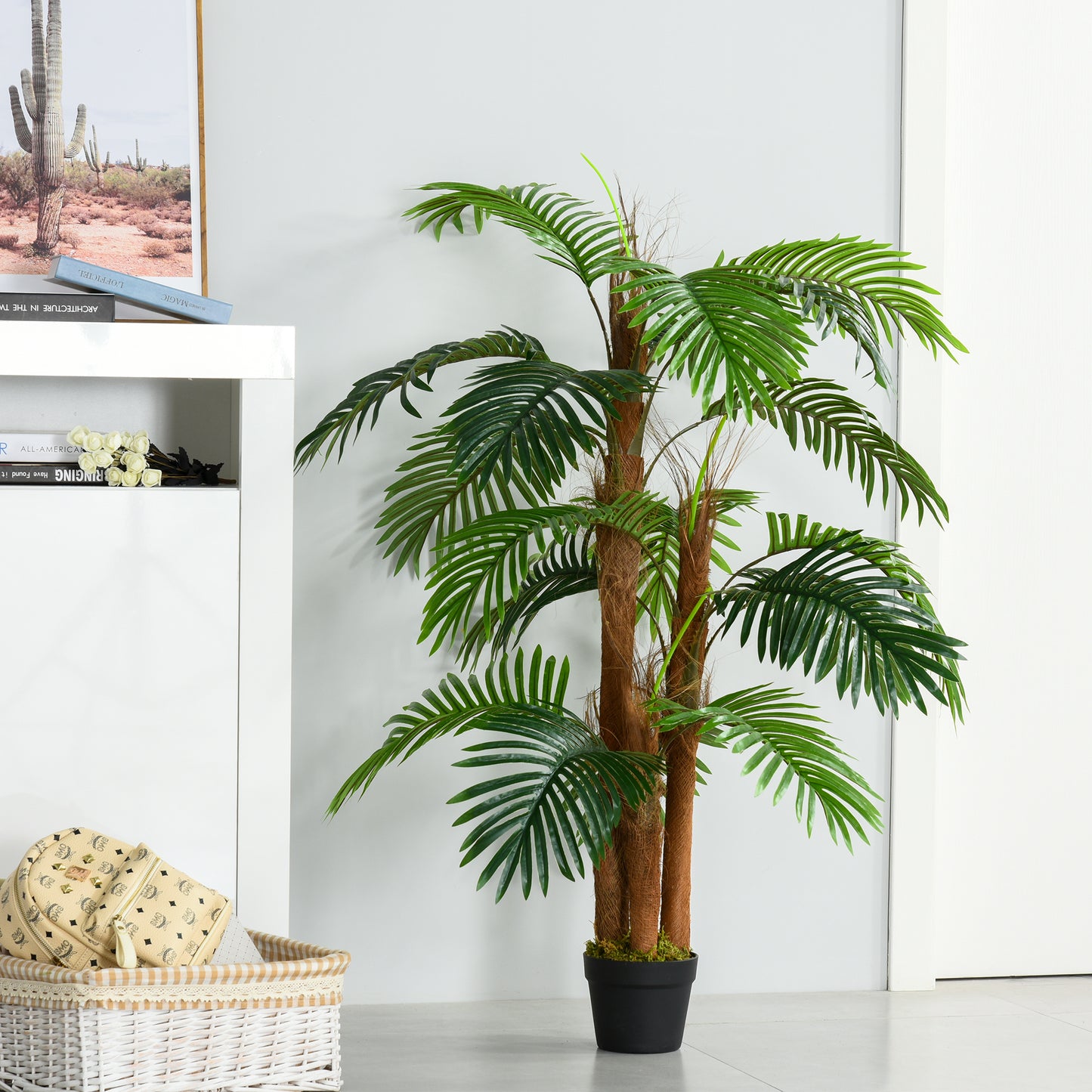 Outsunny Artificial Plant Bamboo Artificial Tree Height 120 cm with Pot for Home Indoor Decor