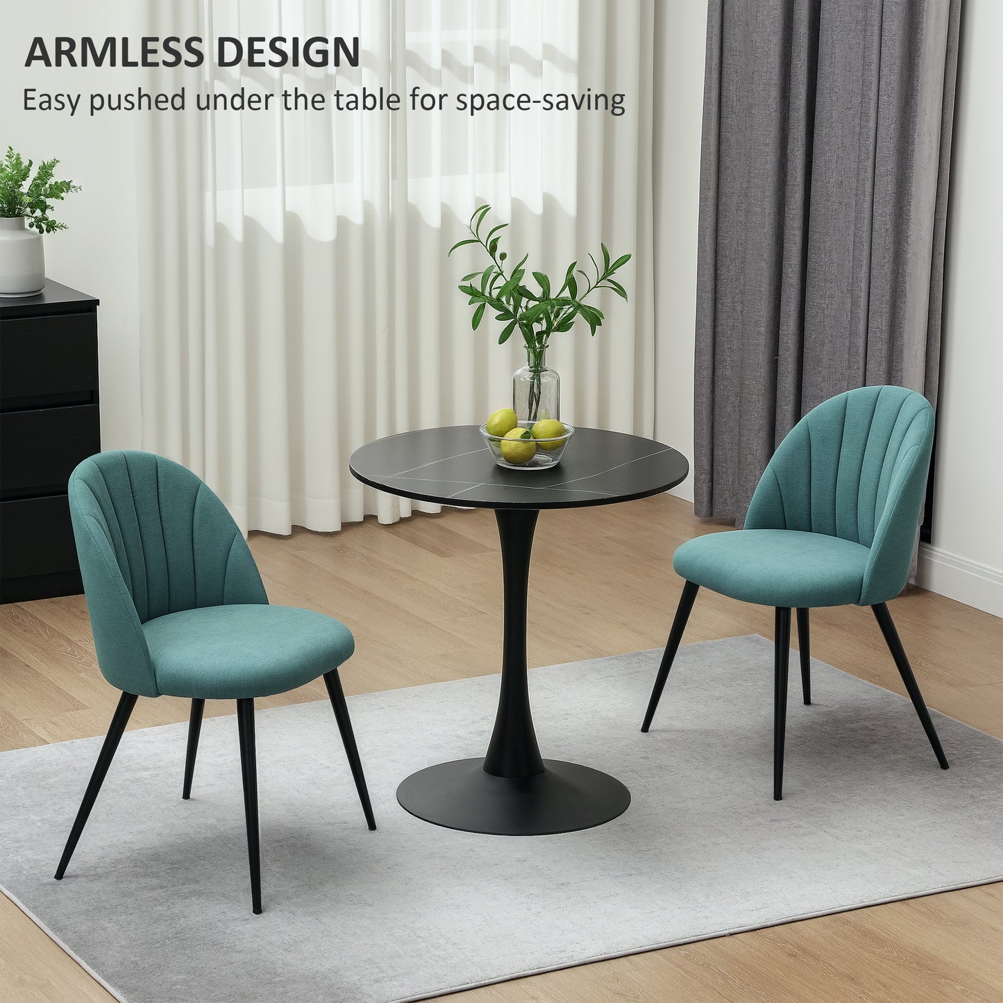 HOMCOM Velvet Dining Chairs Set of 2, Modern Upholstered Kitchen Chairs with Metal Legs, Shell Backrest and Padded Seat for Dining Room, Bedroom, Living Room, Vanity, Green