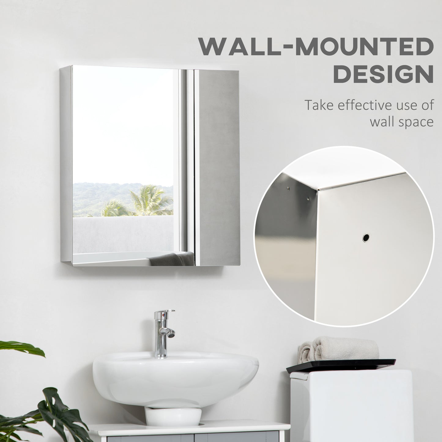 kleankin Bathroom Mirror Cabinet, Wall Mounted Medicine Cabinet with Hinged Door, Storage Shelves for Laundry Room