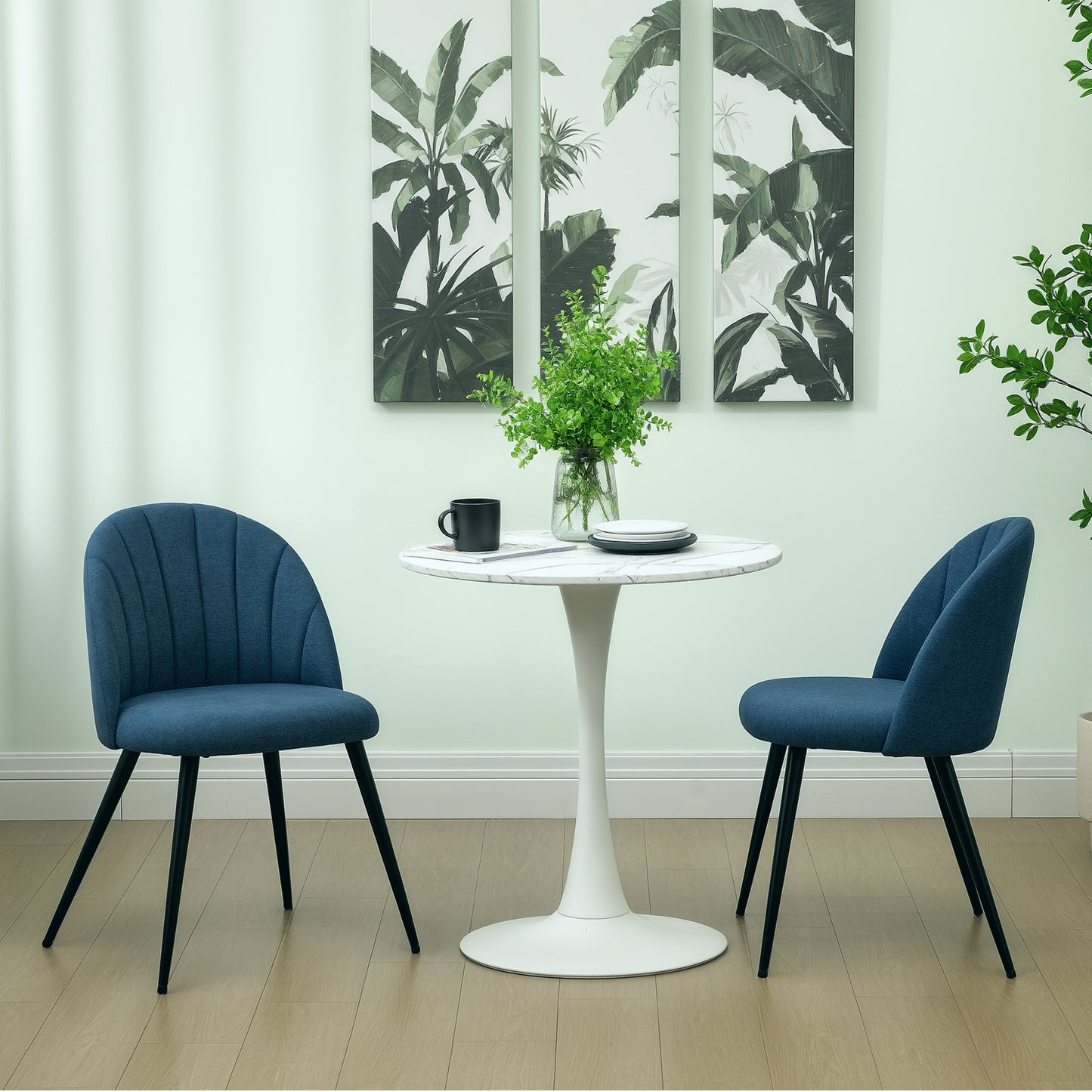 HOMCOM Velvet Dining Chairs Set of 2, Modern Upholstered Kitchen Chairs with Metal Legs, Shell Backrest and Padded Seat for Dining Room, Bedroom, Living Room, Vanity, Blue