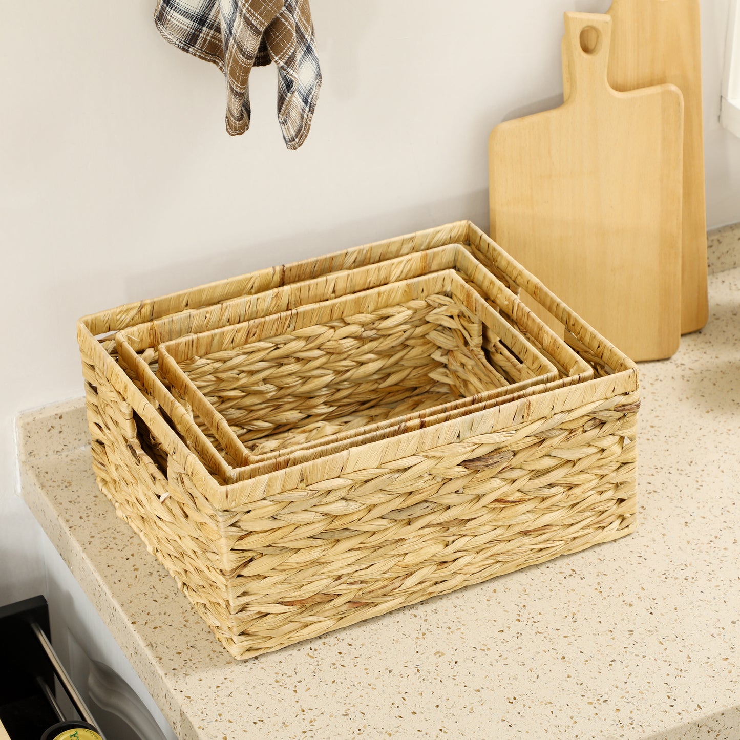 HOMCOM Set of Three Water Hyacinth Storage Baskets