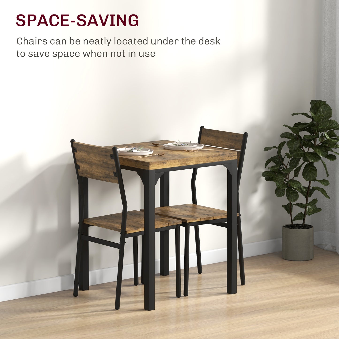 HOMCOM Three-Piece Minimal and Compact Dining Set, Rustic Brown