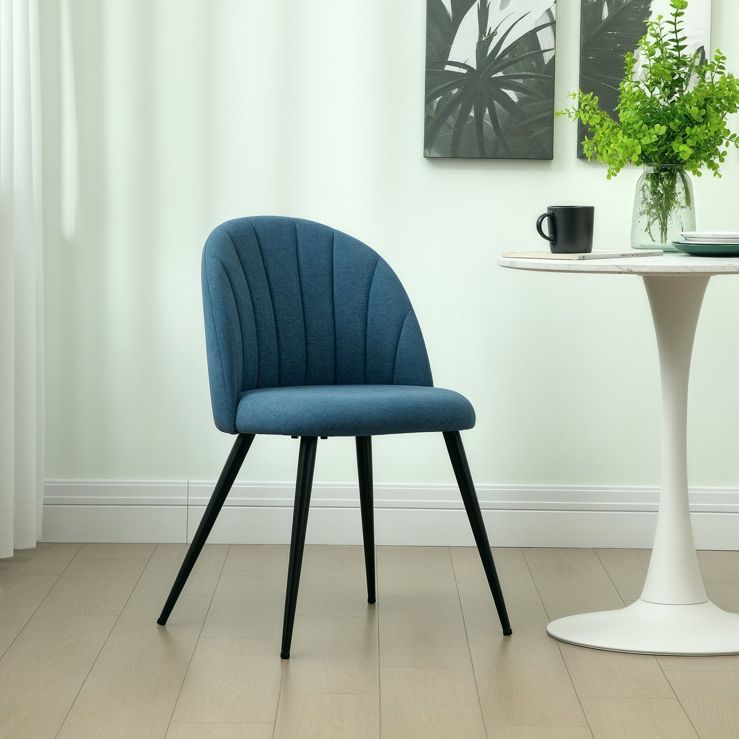 HOMCOM Velvet Dining Chairs Set of 2, Modern Upholstered Kitchen Chairs with Metal Legs, Shell Backrest and Padded Seat for Dining Room, Bedroom, Living Room, Vanity, Blue