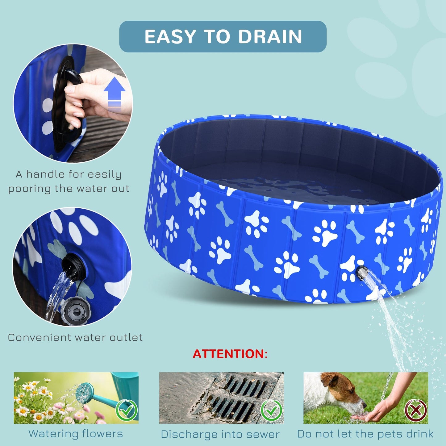 PawHut Foldable Dog Paddling Pool Pet Cat Swimming Pool Indoor/Outdoor Collapsible Bathing Tub Shower Tub Puppy 100 × 30H cm M Sized