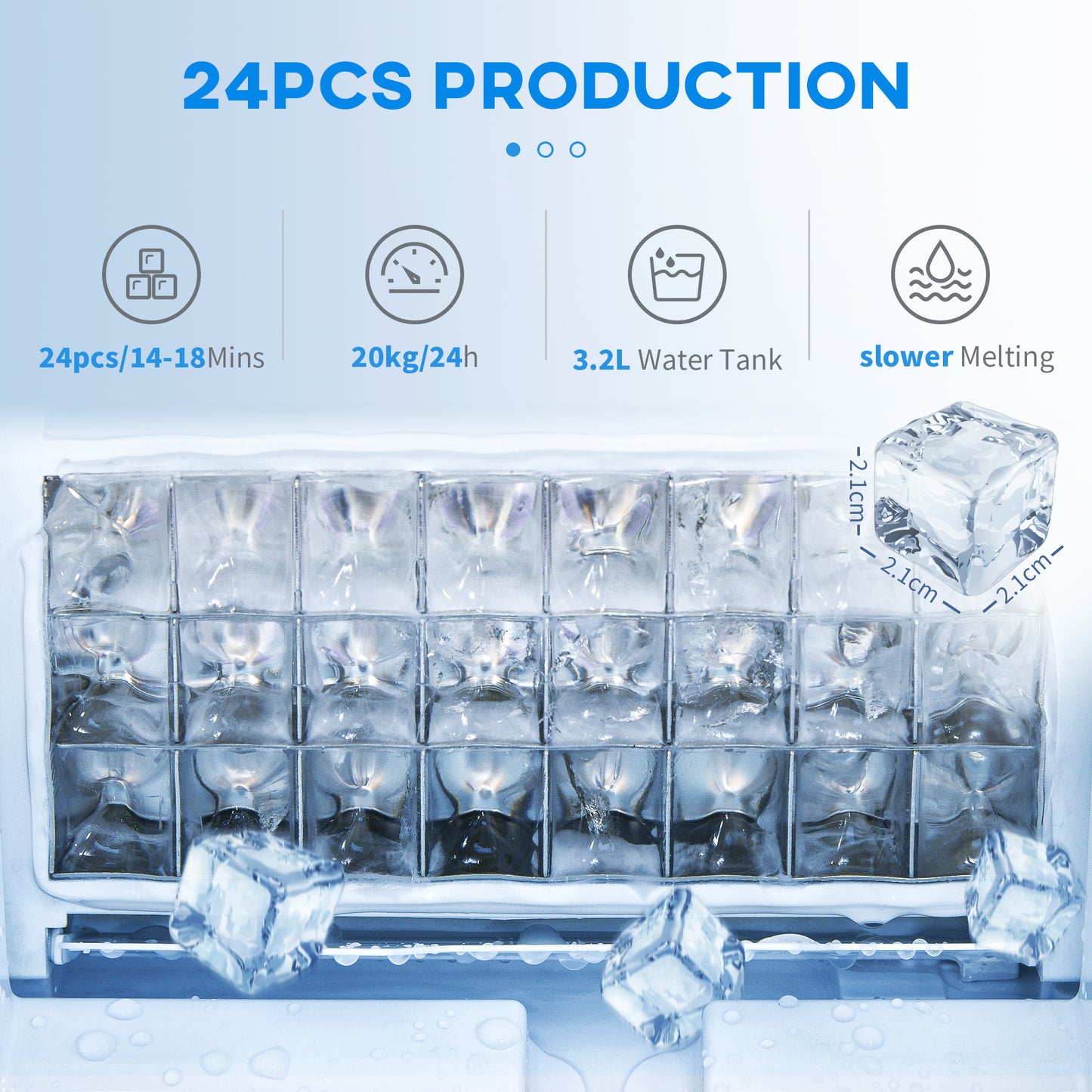 ماكينة صنع الثلج المدمجة HOMCOM 3.2 لتر، مع شاشة LCD وملحقات - لون فضي