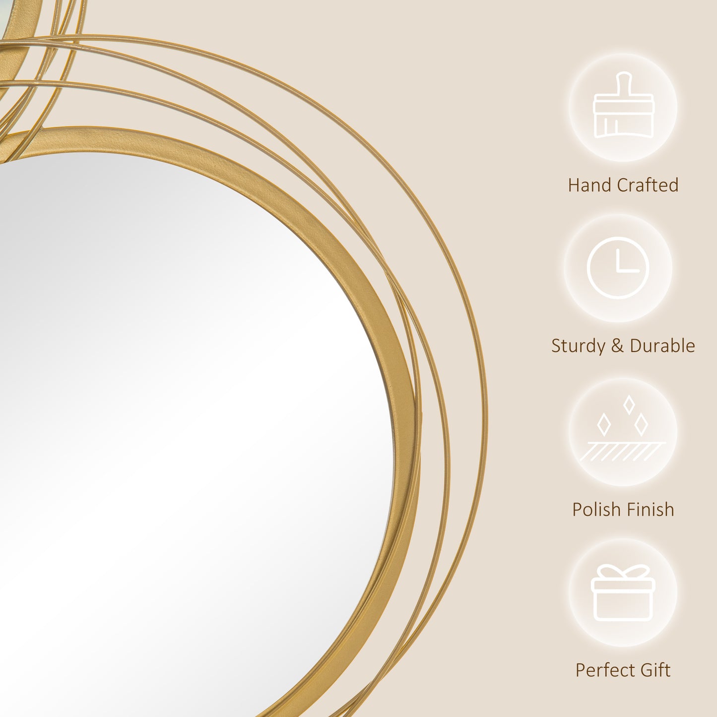 HOMCOM Metal Wall Mirrors, 107cm Modern Decorative Gold Mirror Decor Hanging, Home Wall Sculptures for Living Room Bedroom Dining Room