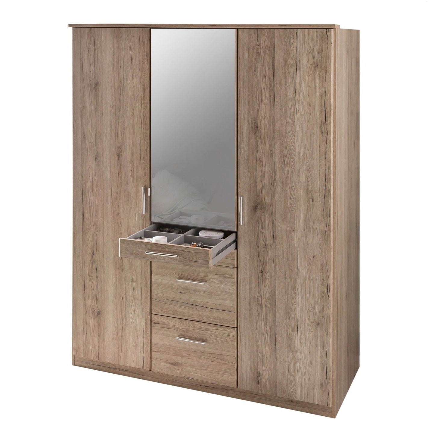 ACORN 3 Door Mirrored Wardrobe White 135cm