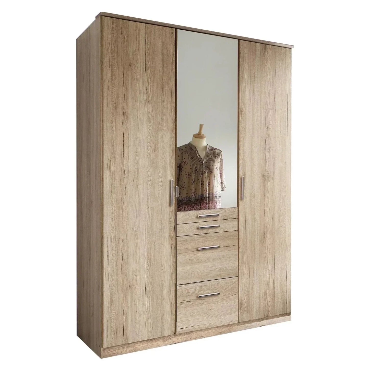ACORN 3 Door Mirrored Wardrobe White 135cm