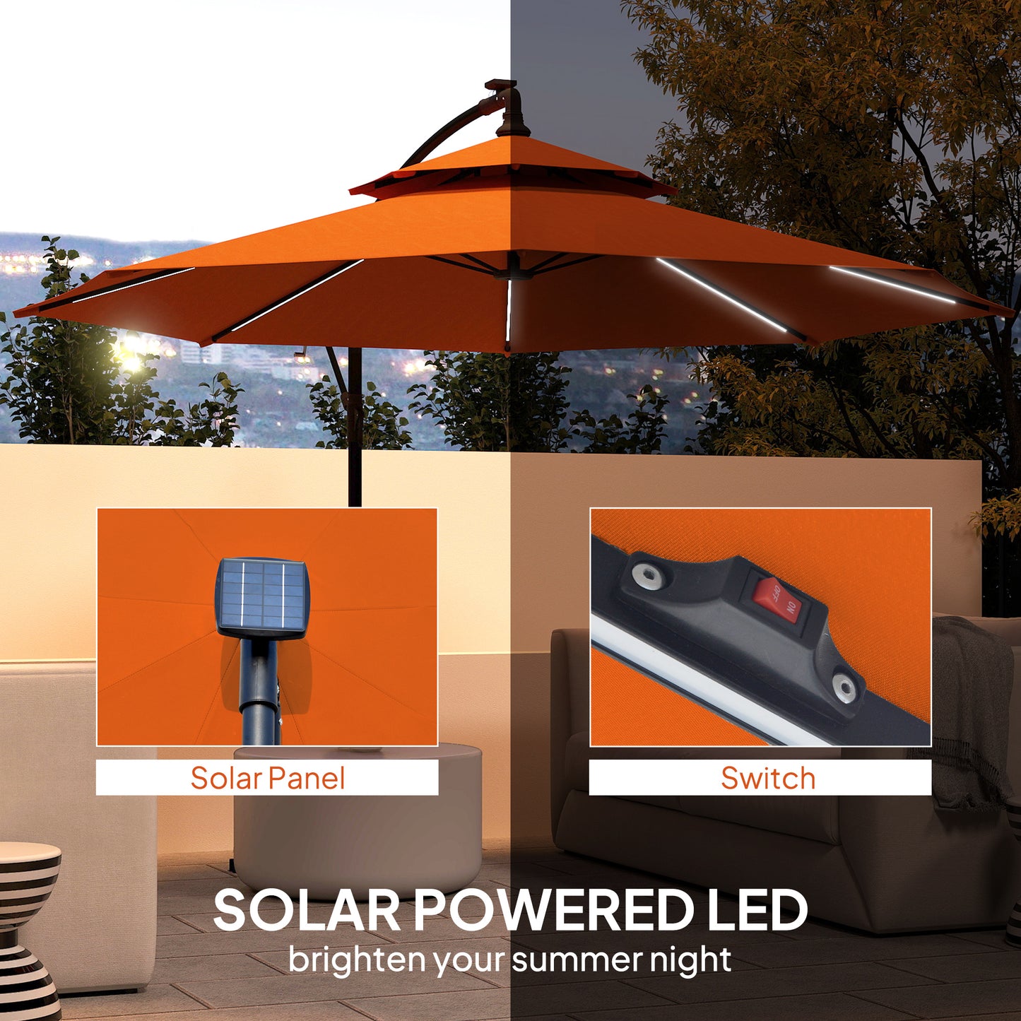 مظلة خارجية بإضاءة LED بطول 3 أمتار من Outsunny - برتقالي
