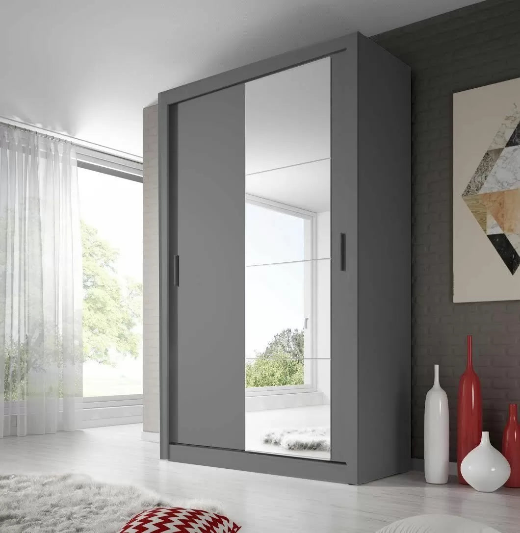 Zakhar 2 Door Sliding Wardrobe 150cm - Black, White, Grey or Oak