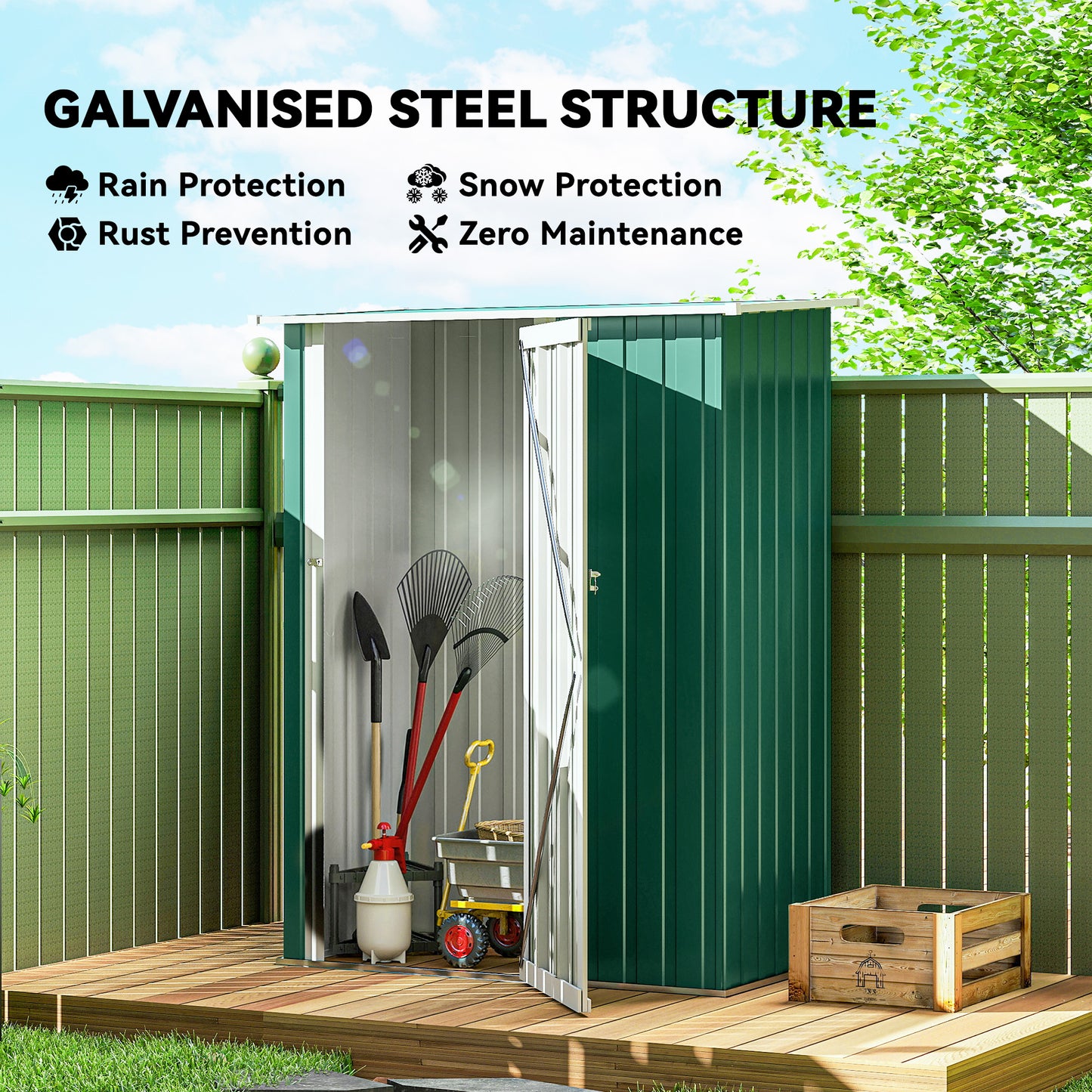 Outsunny 5ft x 3ft Metal Garden Storage Shed, Outdoor Tool Shed with Sloped Roof, Lockable Door for Tools, Equipment, Green