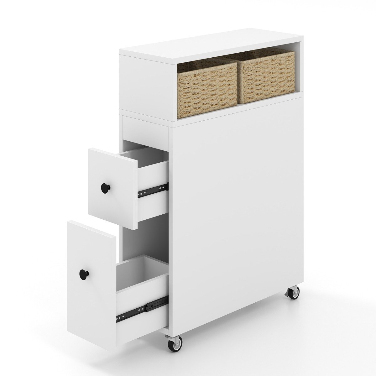 Movable Bathroom Storage Cabinet with 2 Slide Out Drawers-White