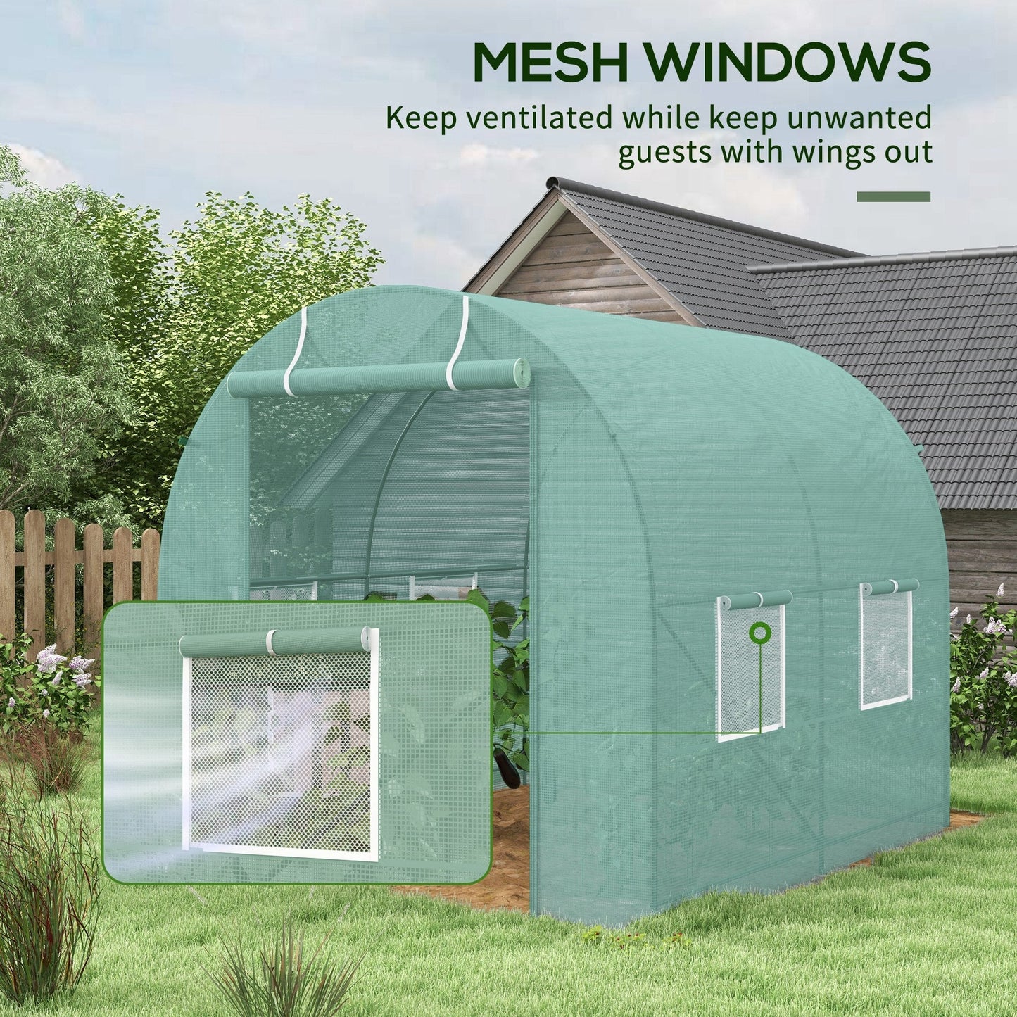 Home Essentials Reinforced Walk in Polytunnel Greenhouse with Roll Up Door, Galvanised Steel Frame and Zipped Door Windows, 2.5 x 2 m