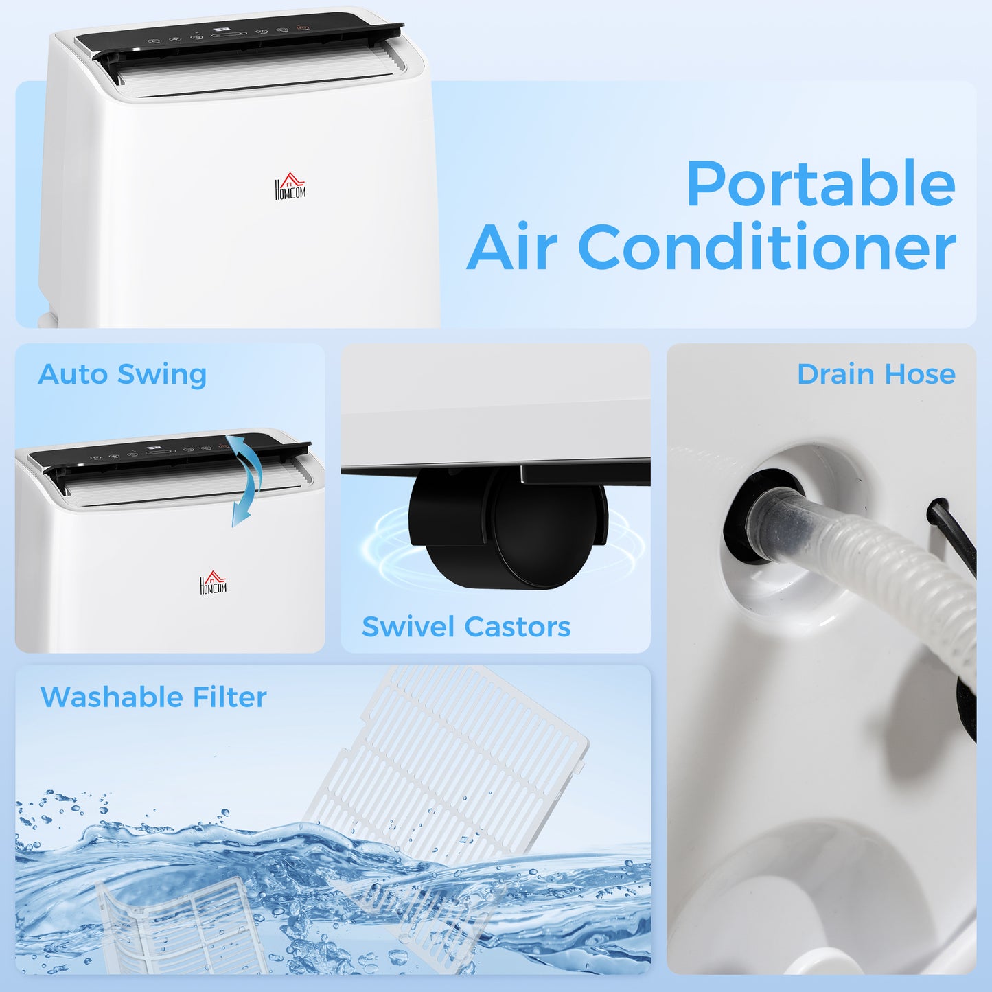 HOMCOM Portable Air Conditioner 14000 BTU, 4-in-1 Air Conditioning Unit, Dehumidifier, Cooling, Fan, Sleep Mode with 3 Speeds, Remote Control, LED Display, 24H Timer, Window Kit, Children Lock, 40m²