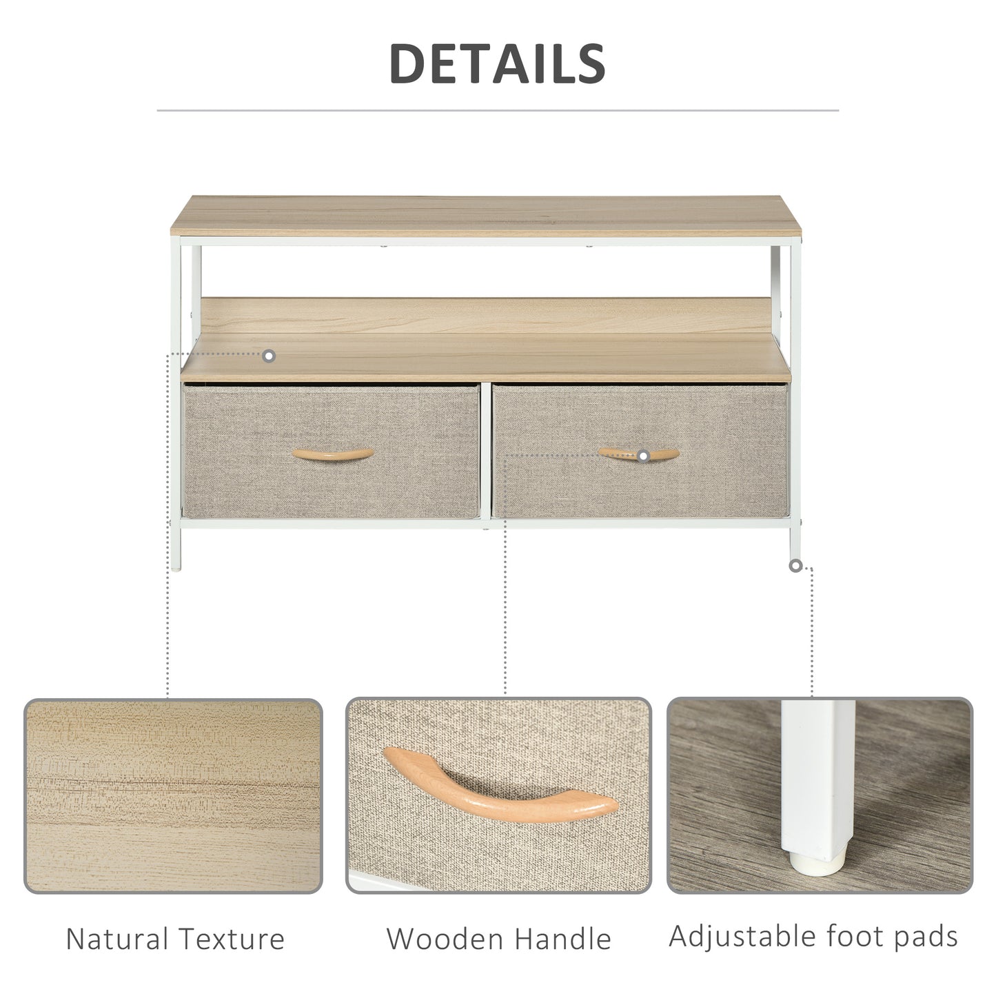 HOMCOM TV Stand Cabinet with 2 Foldable Drawers - Maple Colour