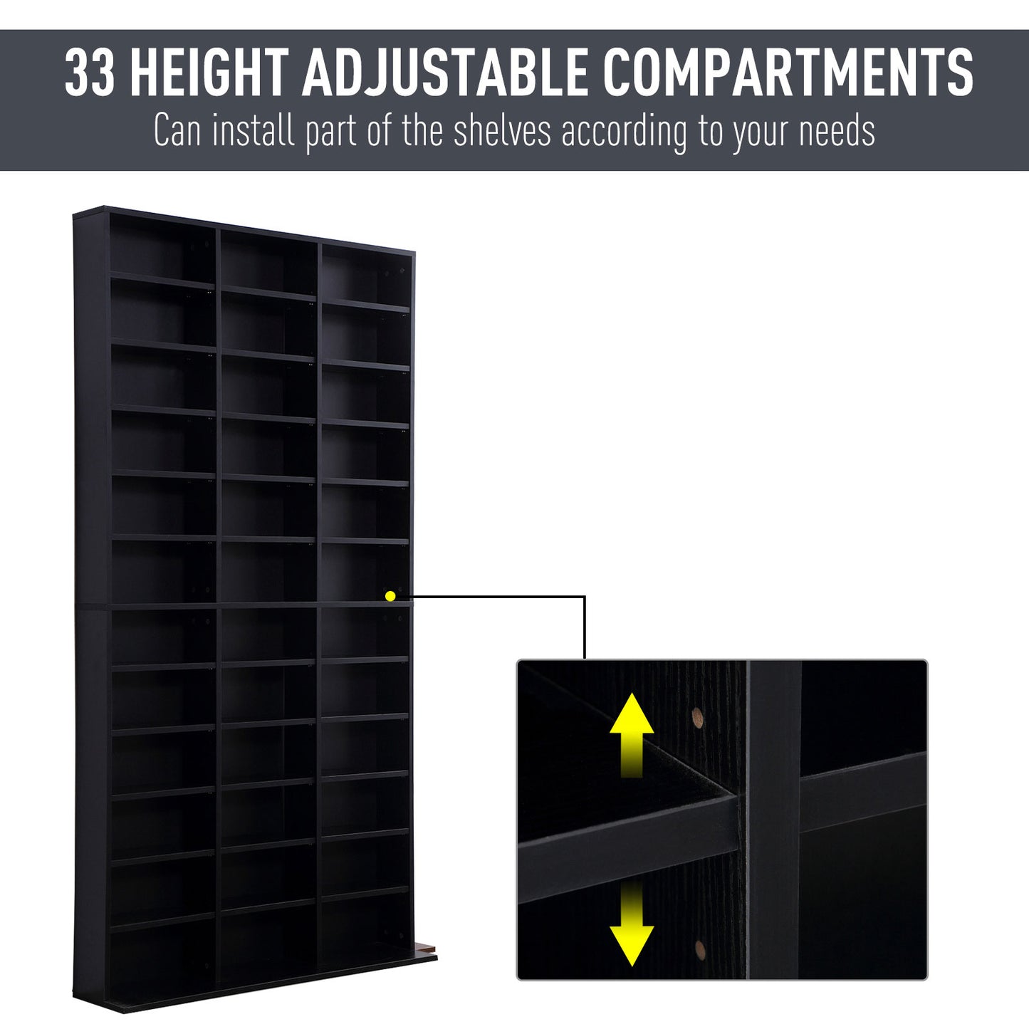 HOMCOM 1116 CD/ 528 DVD Storage Unit, Media Storage Shelf, Wooden Display Unit with Adjustable Shelves, 102 x 195 cm, Black