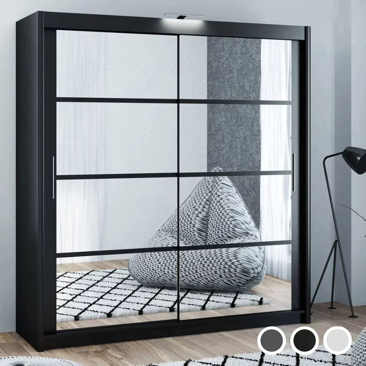 Dexter Sliding Door 203cm Wardrobe - Grey, Black, White