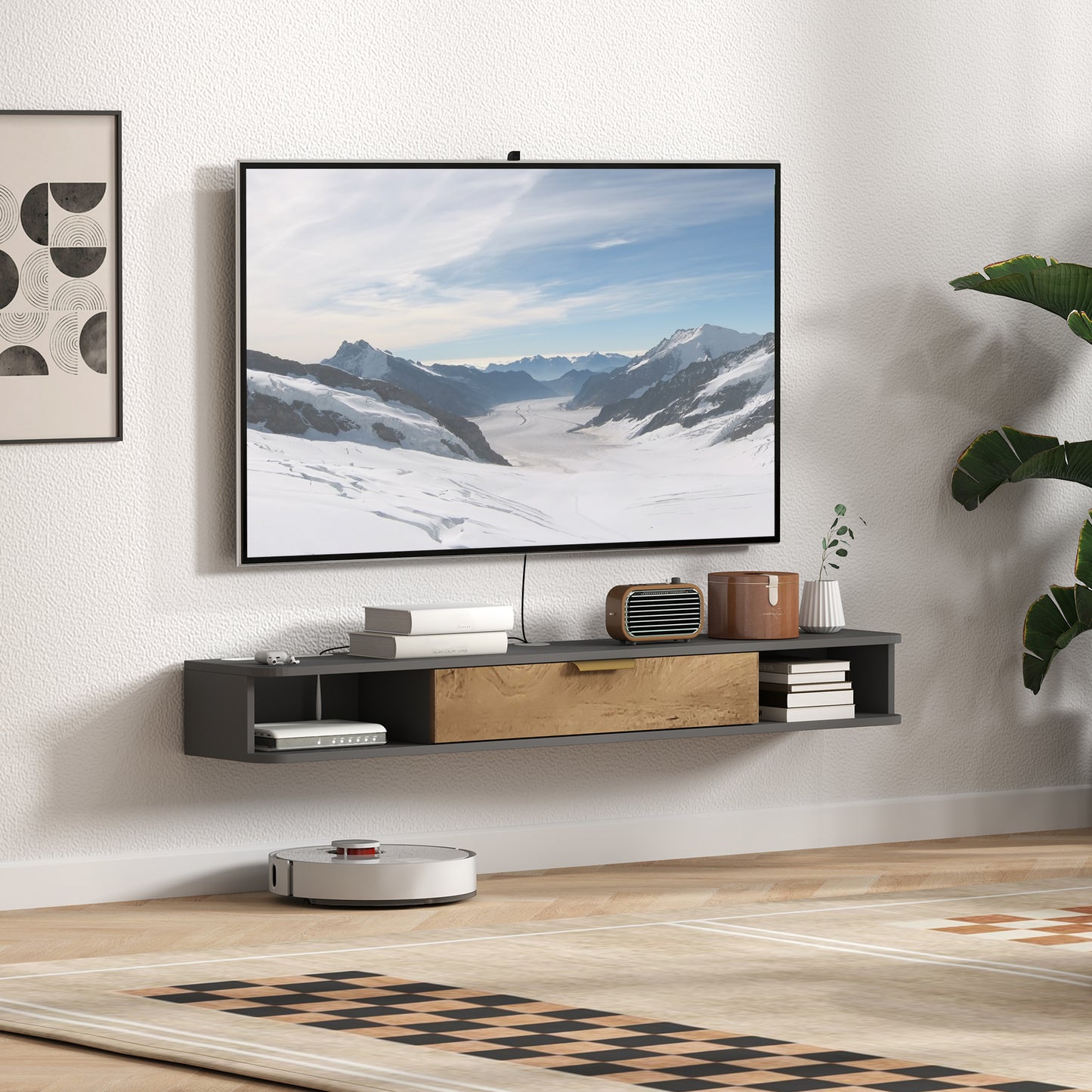 HOMCOM 140 cm Floating TV Stand with Storage - Charcoal Grey